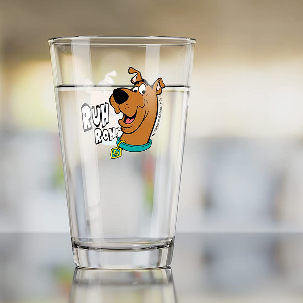 Scooby-Doo Ruh Roh 16 oz Pint Glass - Tempered Licensed Printed Design - Perfect Fan Gift for Beer, Soda, Water - Great for Parties, Home Bars & Collectibles