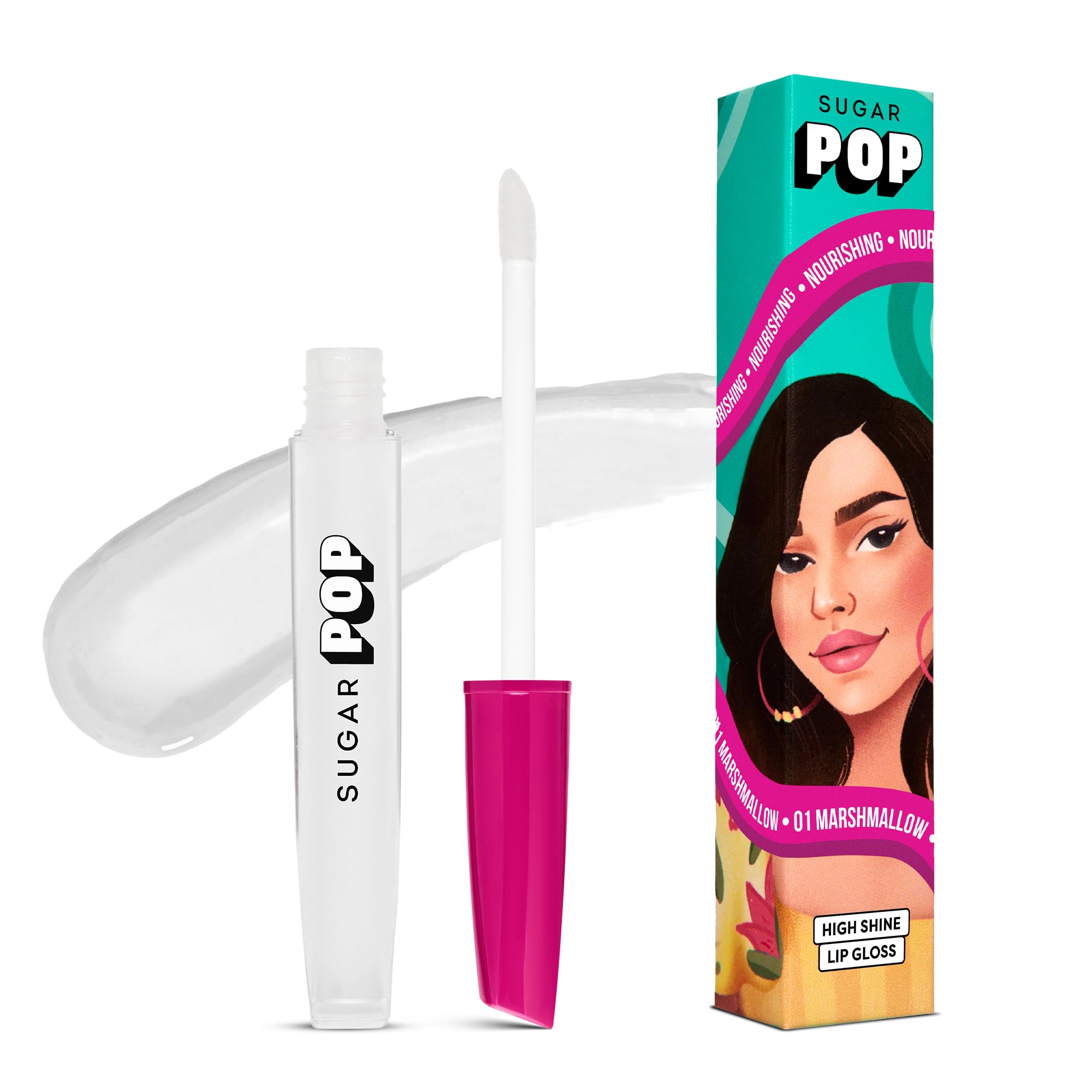 SUGAR POP High Shine Lip Gloss with Hyaluronic Acid & Shea Butter - Lightweight, Richly Pigmented, Hydrating Lip Gloss (3.5ml, Marshmallow 01) for Daily Wear, Parties & Special Occasions