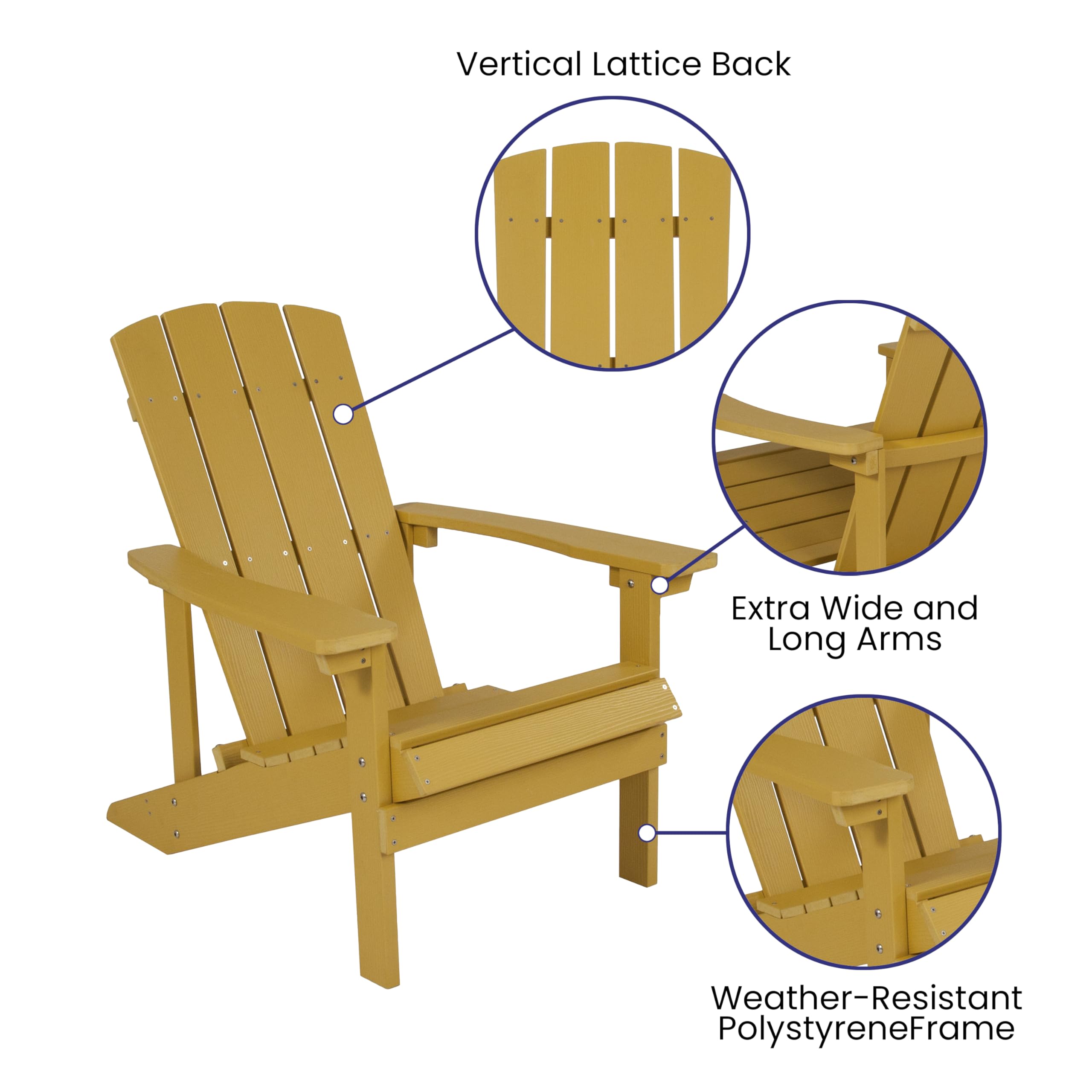 EMMA + OLIVER Outdoor Yellow All-Weather Poly Resin Wood Adirondack Chair - Patio, Garden, Poolside & Backyard Relaxation Furniture