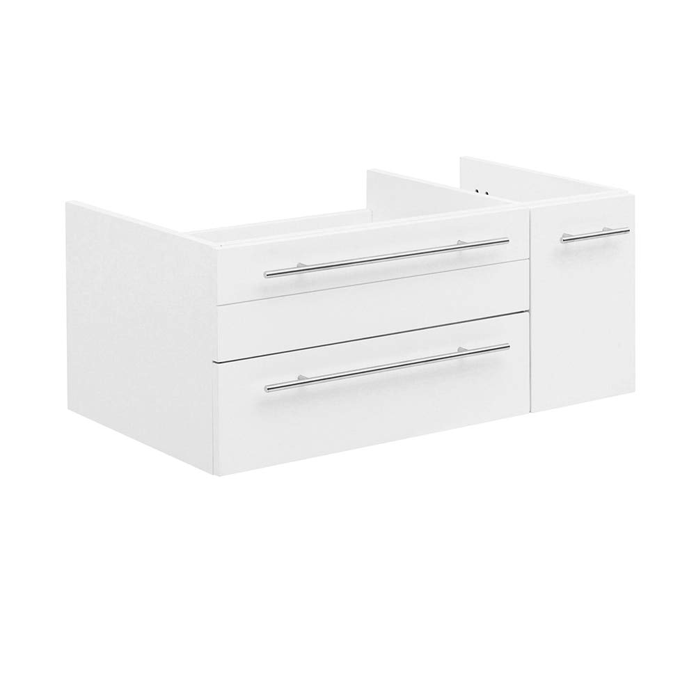 Fresca Lucera 36 Inch White Wall Mounted Undermount Bathroom Sink Cabinet - Modern Right Side Vanity for Small Bathrooms (Sink Not Included) | Perfect for Powder Rooms, Guest Baths & Space-Saving Designs