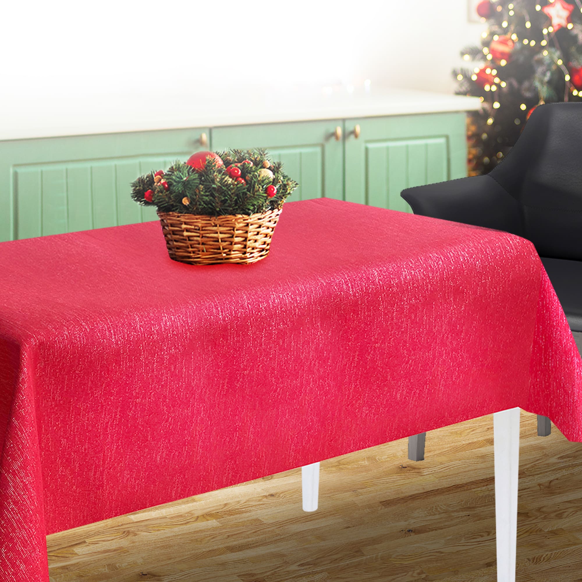 Elegant Red and Silver Metallic Fabric Tablecloth 60x84 Inches - Perfect for Holiday Dinners, Wedding Receptions & Formal Dining Decor