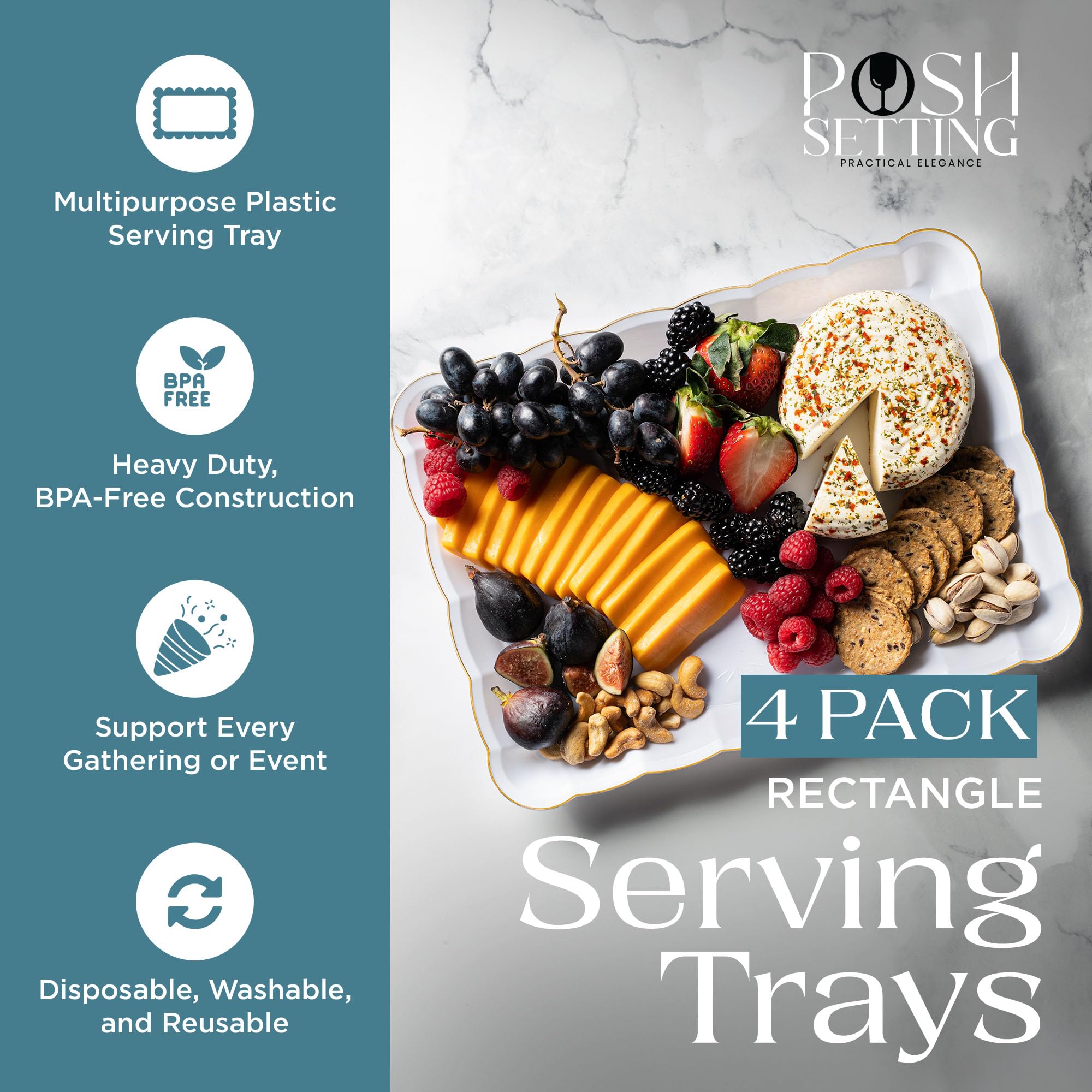 Elegant White Disposable Serving Trays 4-Pack - Perfect for Parties & Events