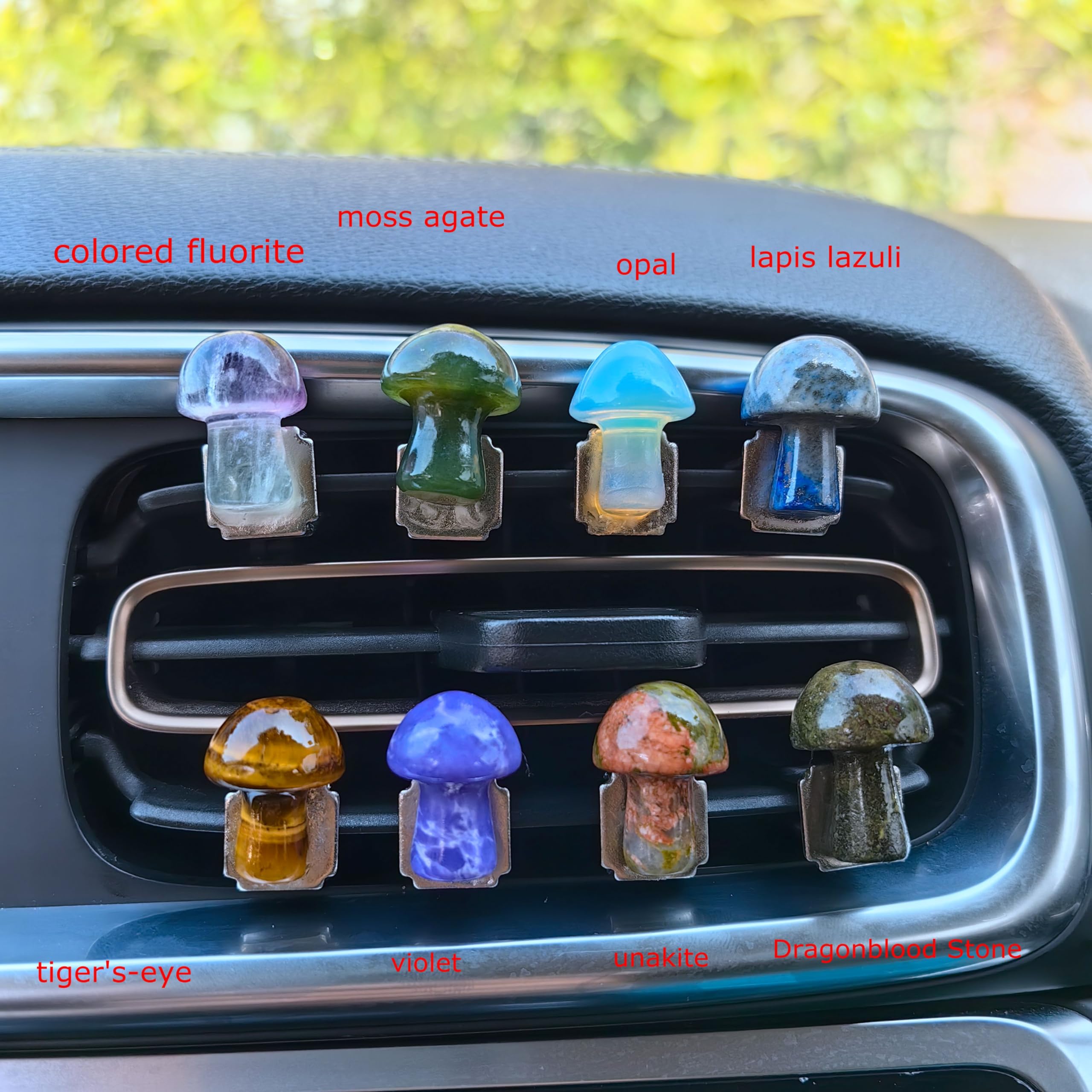 Natural Quartz Crystal Car Vent Clips - Moon Star Mushroom Car Air Freshener Decor, Opal Car Accessories Gift for Women Men | Perfect for Car Interior Decor, Dashboard Ornament & Unique Auto Gifts