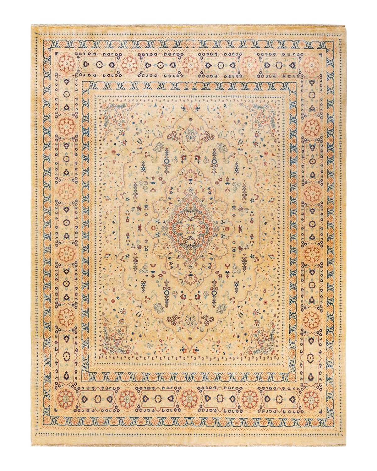 Handmade Wool Traditional Tribal Mogul Ivory 8x10 Area Rug - Unique Hand-Knotted Solo Rugs for Living Room, Bedroom & Home Decor