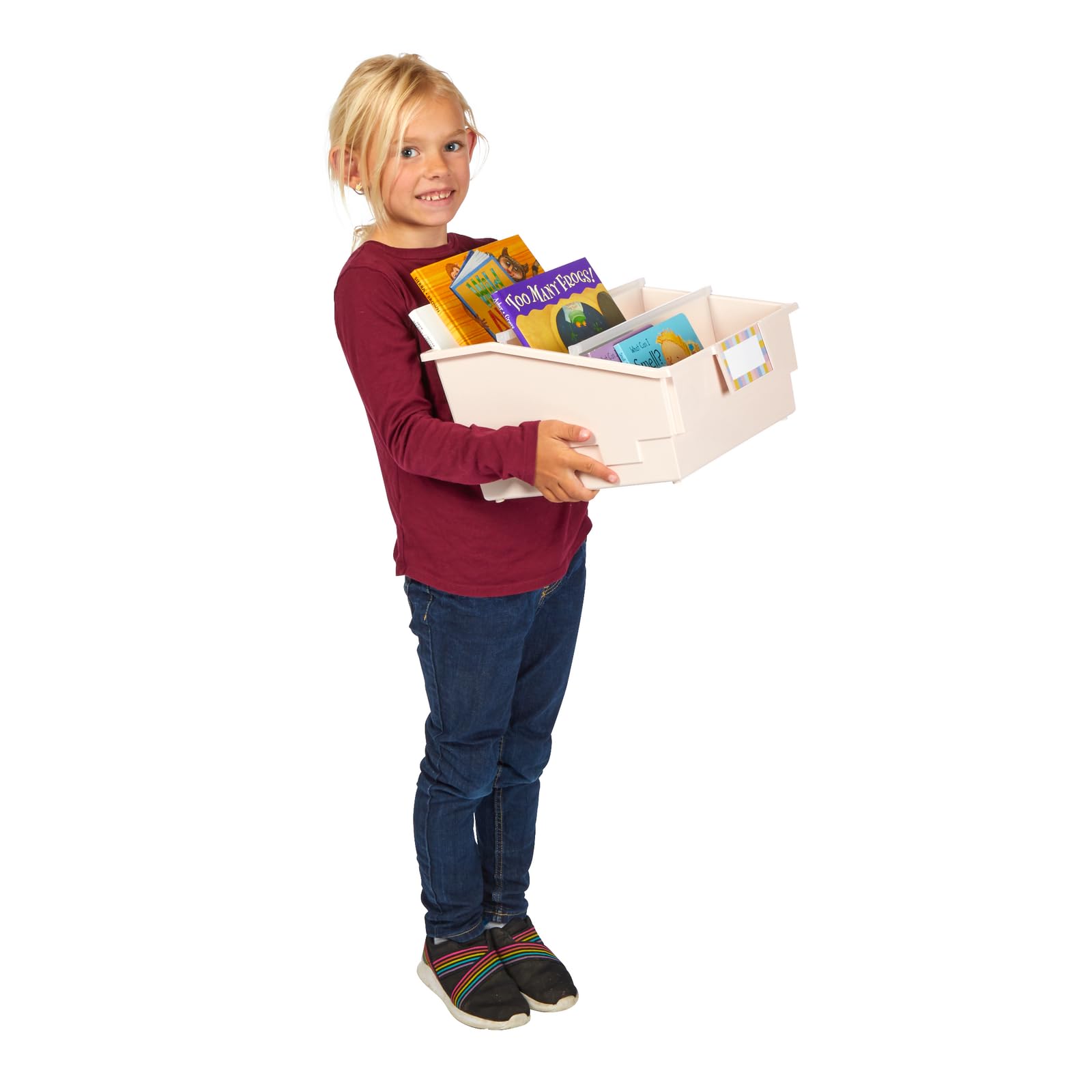 Really Good Stuff Picture Book Classroom Library Bins with Dividers - 6 Pack - Sand | Durable Book Storage for Kids | Perfect for Classroom Organization, Homeschooling & Daycare Centers