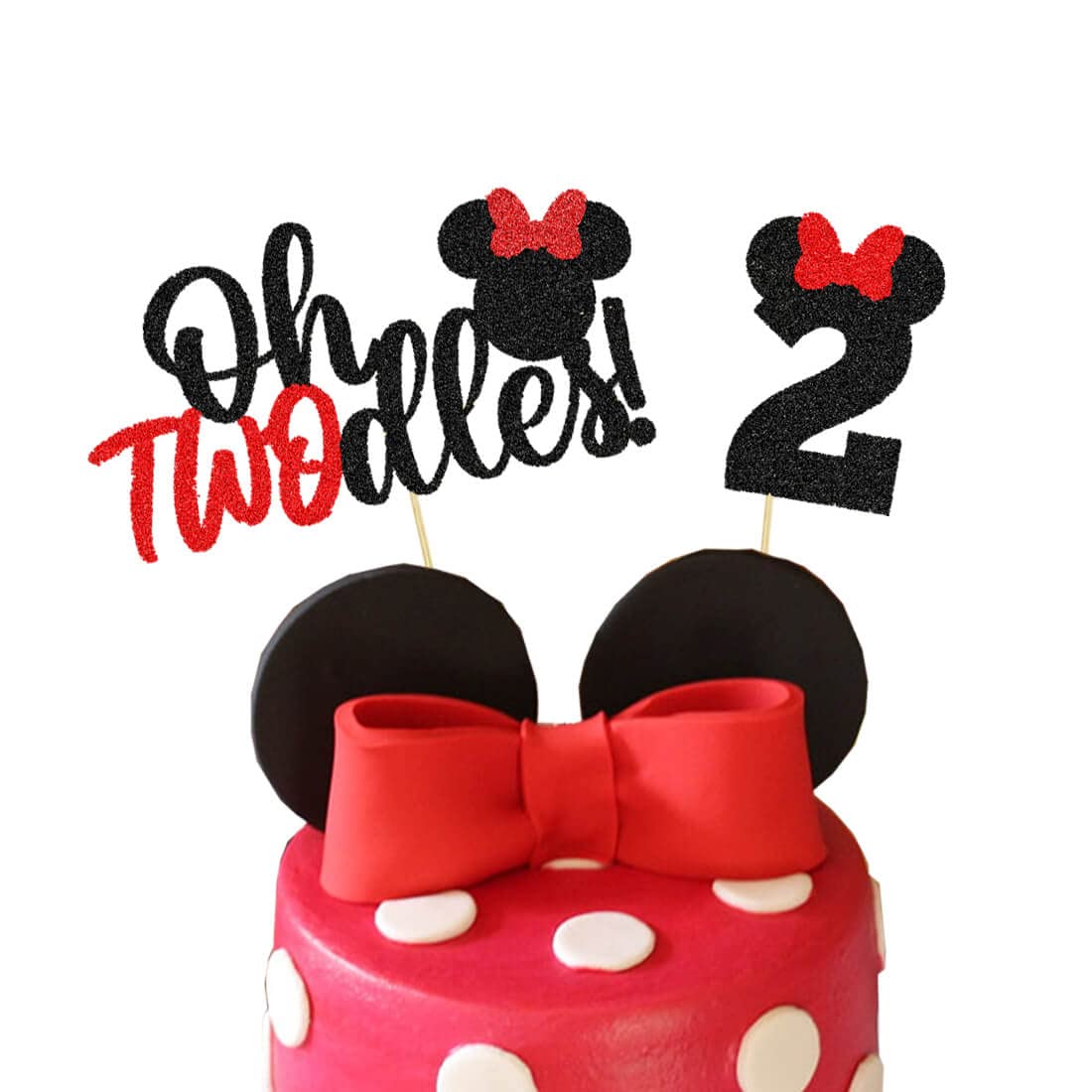 Oh Twodles Red Cake Topper - 2nd Birthday Party Supplies & Decorations for Baby Girl - Perfect for 2-Year-Old Birthday Cakes, Desserts, and Celebration Parties