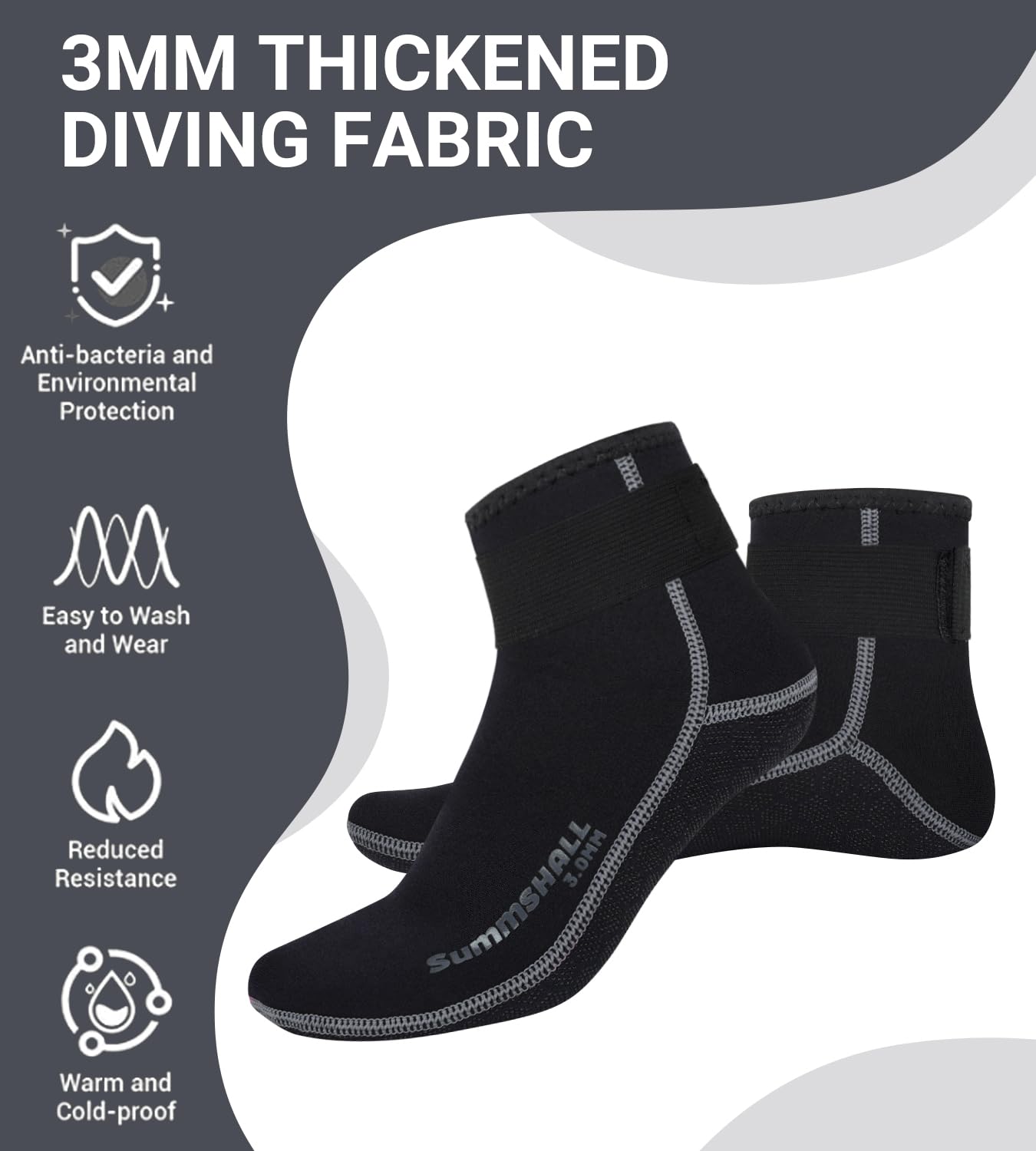 3mm Neoprene Wetsuit Socks - Anti-Slip Thermal Diving Socks for Swimming, Surfing & Water Sports - Keep Feet Warm in Cold Water - Perfect for Scuba Diving, Snorkeling & Beach Activities