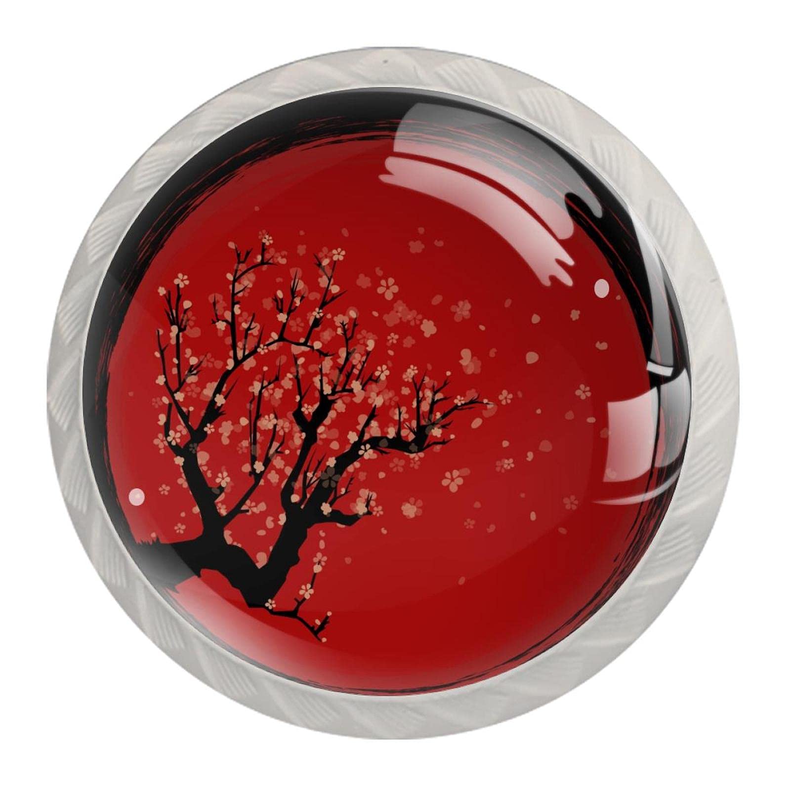 Hand-Painted Japanese Cherry Blossom Drawer Knobs - 30MM Glass Cabinet Pull Handles (4-Pack) - Perfect for Dressers, Cupboards, and Vintage Furniture Decor