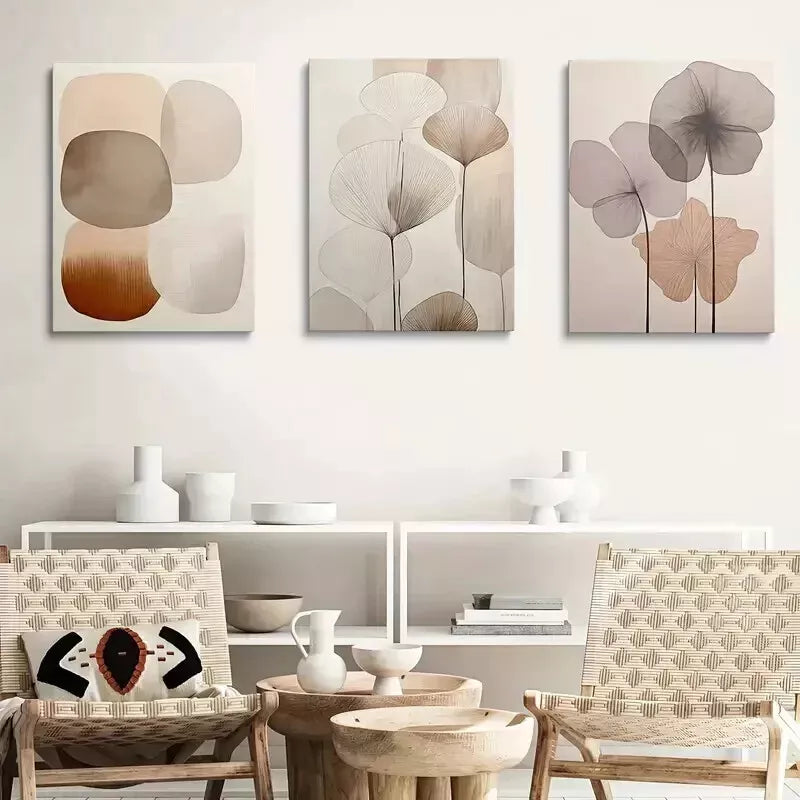 3-Piece Minimalist Floral Wall Art Set - Framed Canvas Prints 50x70cm (20x28in) - High Quality Australian Made Ready-to-Hang Decor for Living Room, Bedroom & Office