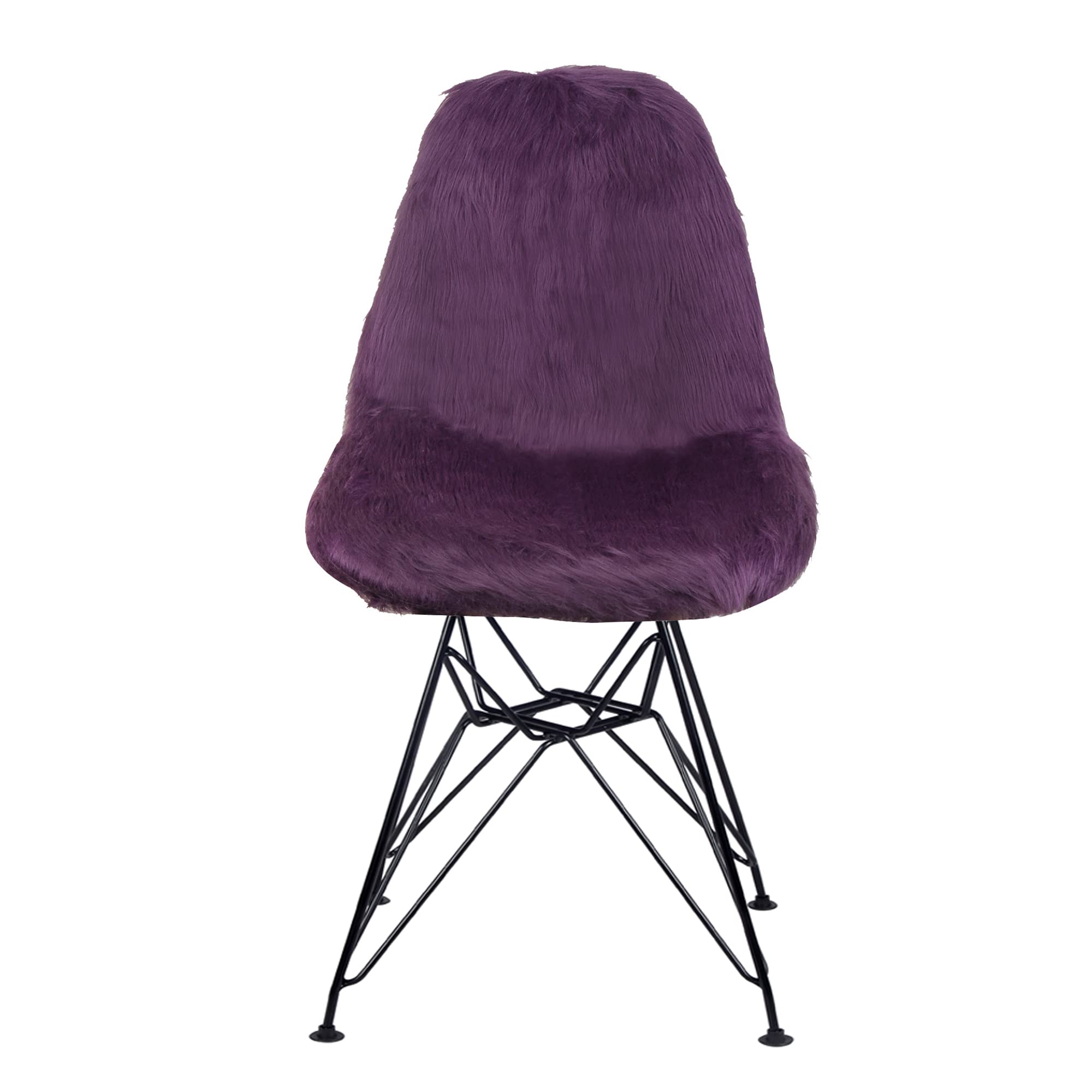 Purple Faux Fur Armless Vanity Chair with Black Metal Legs - Soft Fluffy Removable Cover, 300+ lbs Weight Capacity - Perfect for Makeup Vanity, Dressing Room, Bedroom, or Side Dining Chair - 1 Pack