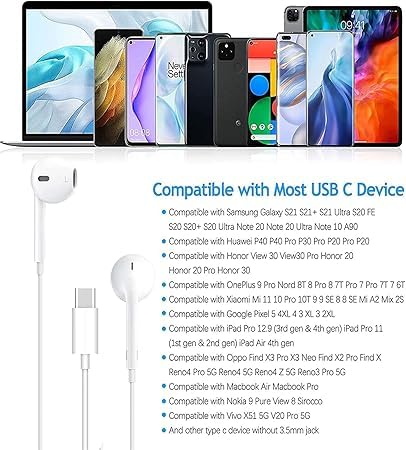 Noise Cancelling USB C Headphones with Mic & Volume Control - Wired Magnetic Earbuds for Samsung, iPhone, iPad Pro & All USB-C Devices - Perfect for Travel, Workouts & Gaming