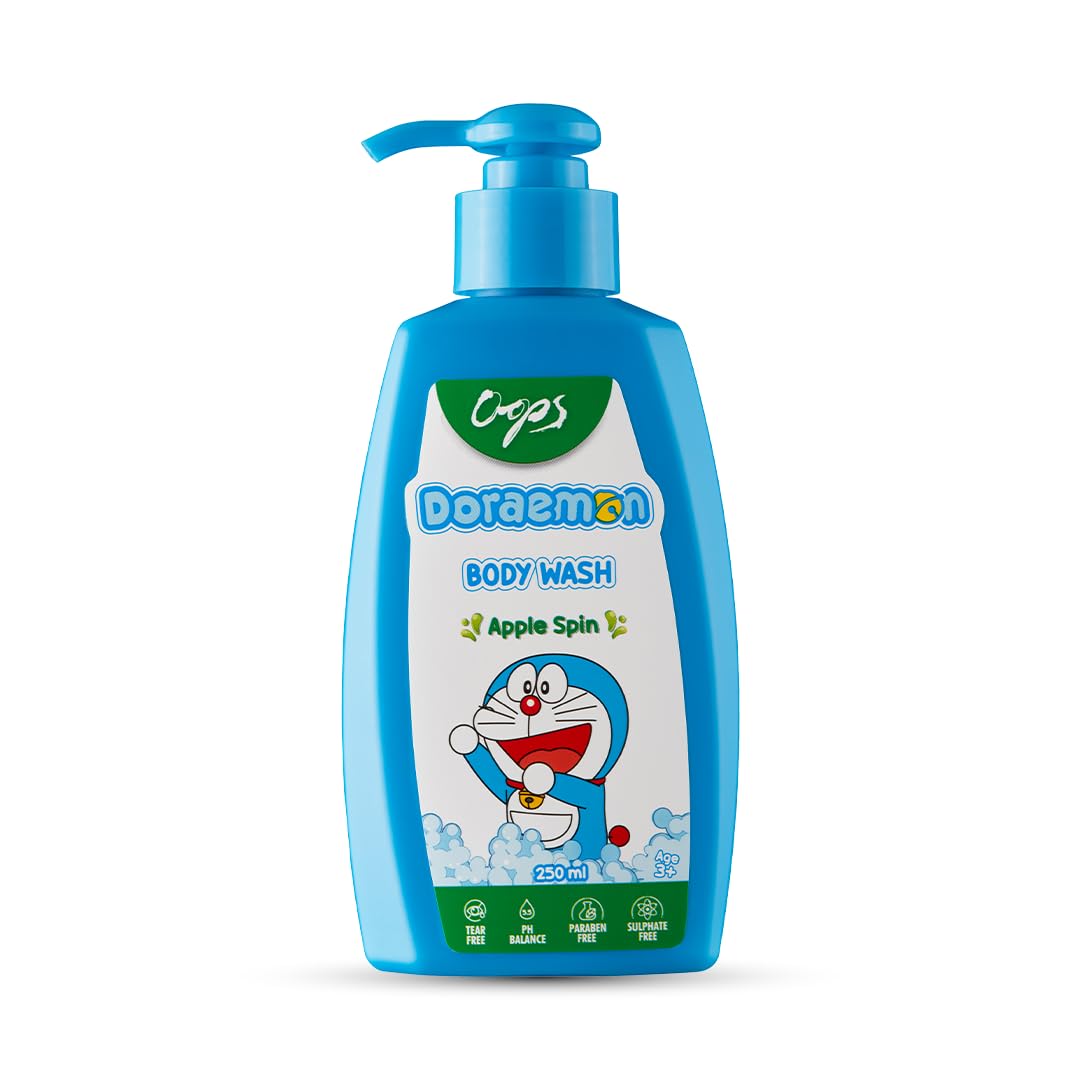 Doraemon Apple Spin Body Wash for Kids - 250ml (Pack of 2) | Gentle Cleansing Shower Gel with Fruity Scent | Perfect for Daily Bath Time & Gift for Anime Fans