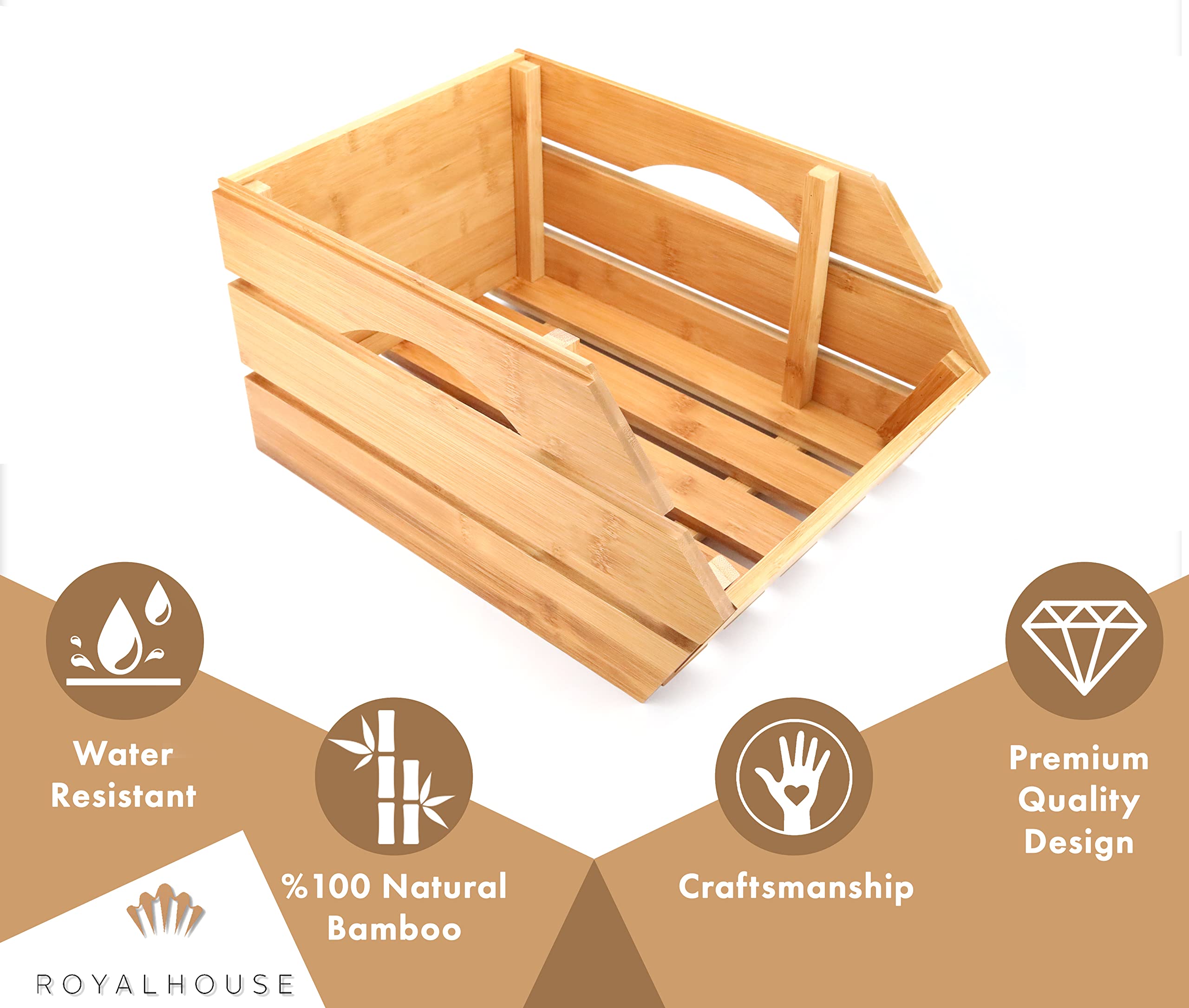 RoyalHouse Bamboo Fruit Bowl - Eco-Friendly Kitchen Countertop Storage for Fruits & Vegetables, Natural Bamboo Serving Basket - Perfect for Dining Table, Kitchen Counter, or Party Snack Display