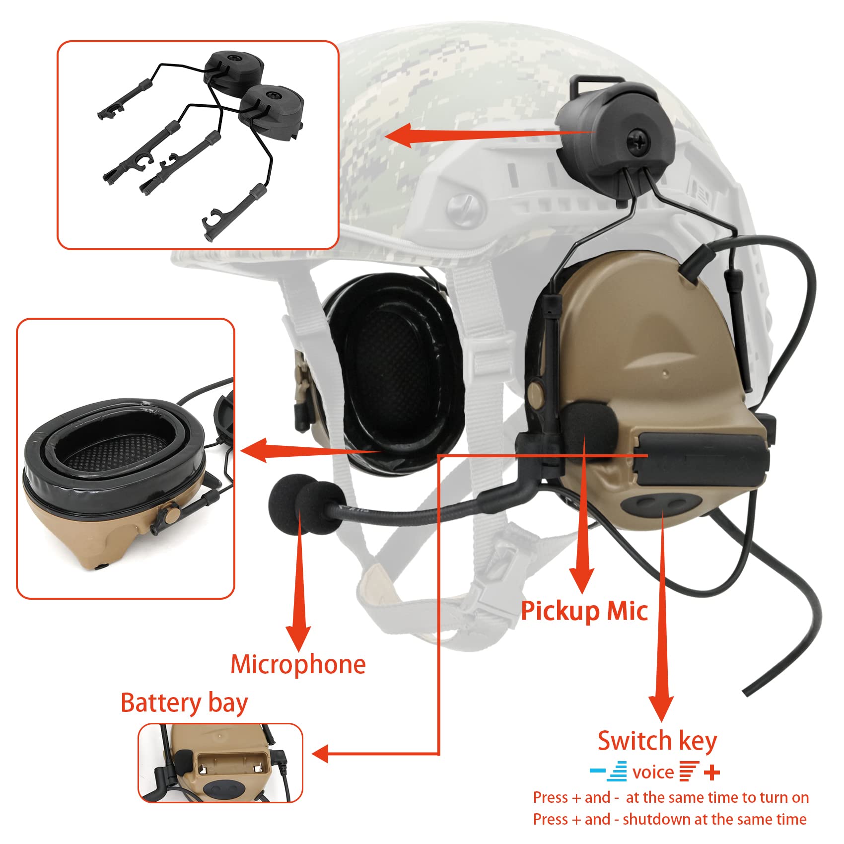 COMTA 2 Tactical Helmet Headset with U94 PTT 2pin Connector - Noise Cancelling Headphones for Airsoft, Hunting & Shooting - Perfect for Military Simulation & Outdoor Sports