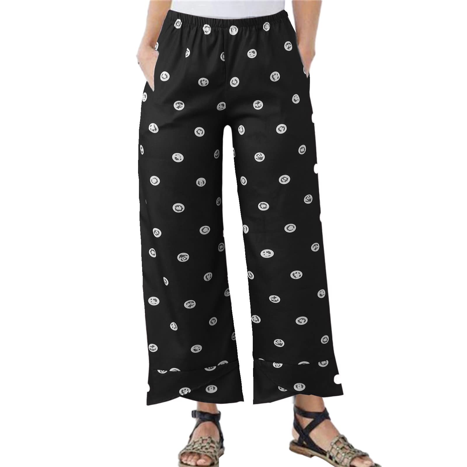 Women's Elastic Waist Casual Sweatpants - Loose Fit Printed Wide Leg Trousers for Lounge, Yoga & Home Wear