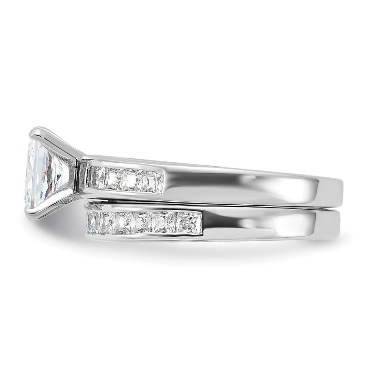 925 Sterling Silver Polished 2 Piece CZ Cubic Zirconia Simulated Diamond Wedding Ring Set for Women - Elegant Bridal Jewelry for Engagement, Anniversary & Special Occasions