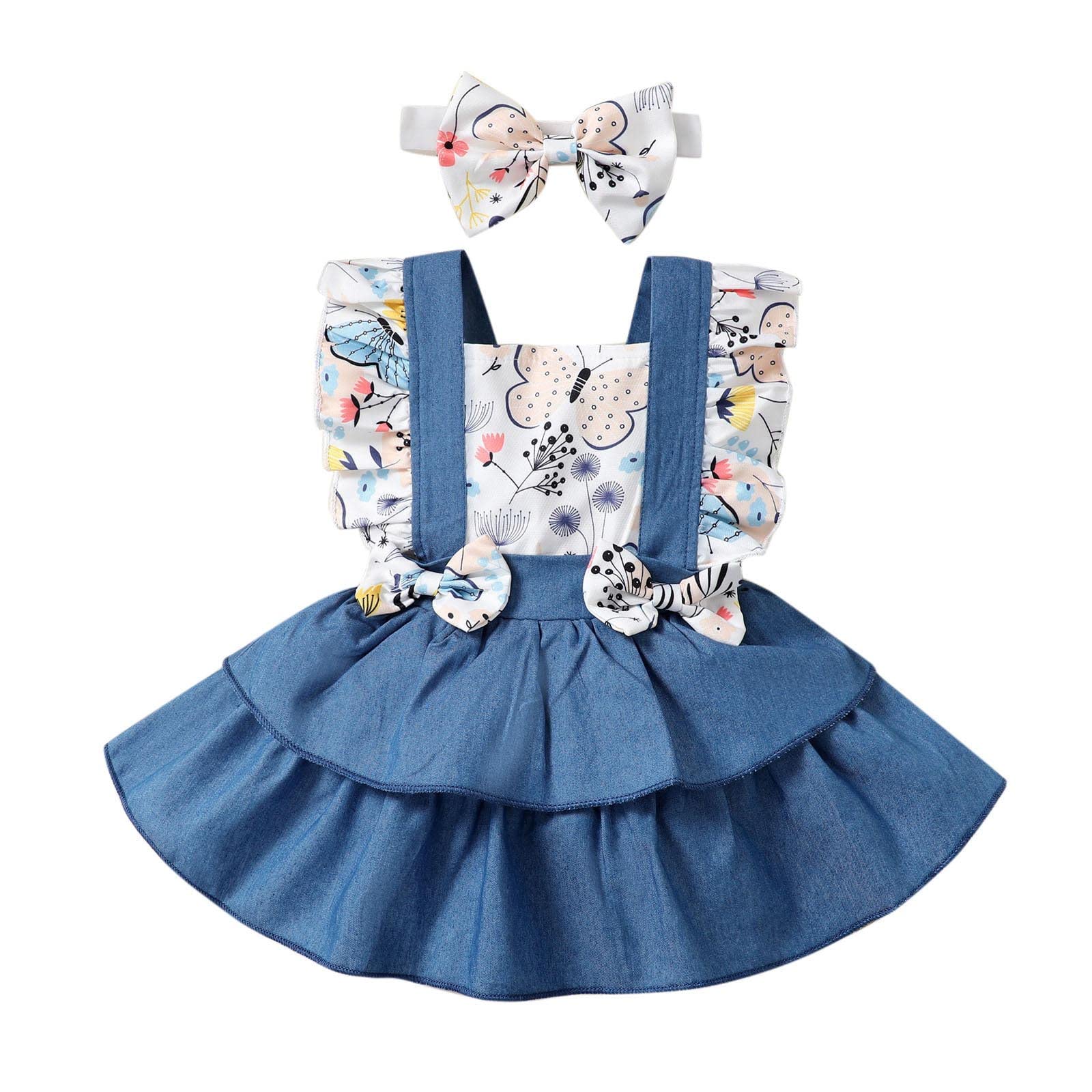 Toddler Girls Ruffles Sleeveless Butterfly Print Dress with Headband Set - Cute Backless Princess Outfit for Baby & Infant - Perfect for Birthday Parties, Photo Shoots & Special Occasions