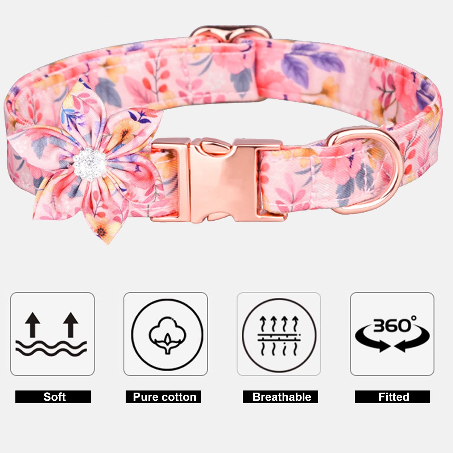 **Soft & Comfortable Dog Collar with Daisy Tie - 3 Stylish Flower Print Patterns, Padded Design & Strong Metal Buckle for Small, Medium & Large Dogs (Pink, L) - Perfect for Walks, Training & Everyday Wear**
