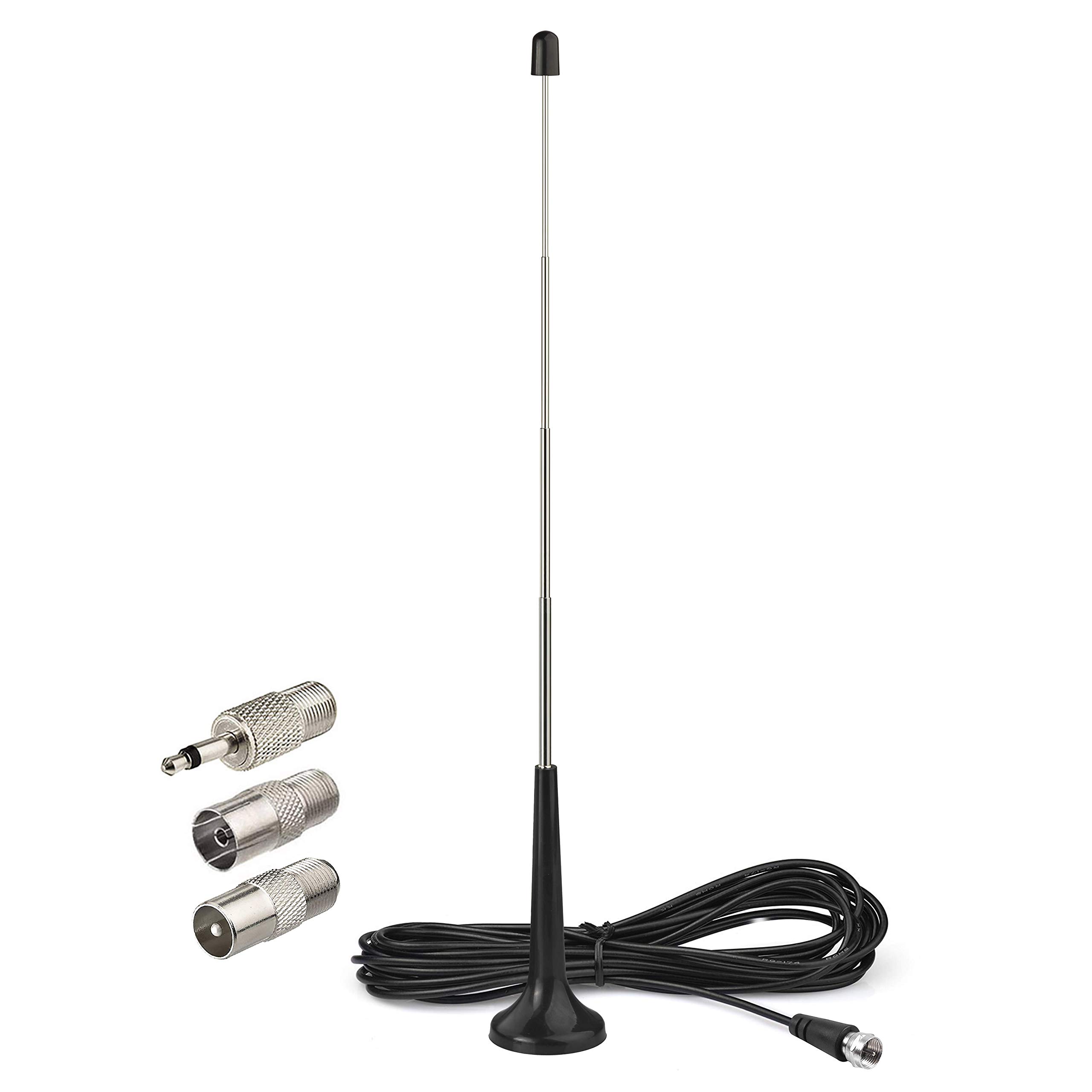 Bingfu DAB/FM Radio Antenna - 75 Ohm F Plug Digital Indoor Telescopic Aerial with Magnetic Base, 3Meter Extension Cable & 4 Adapters Kit - Compatible with Denon, Pioneer, Marantz - Perfect for Home, Office, and Car Audio Systems