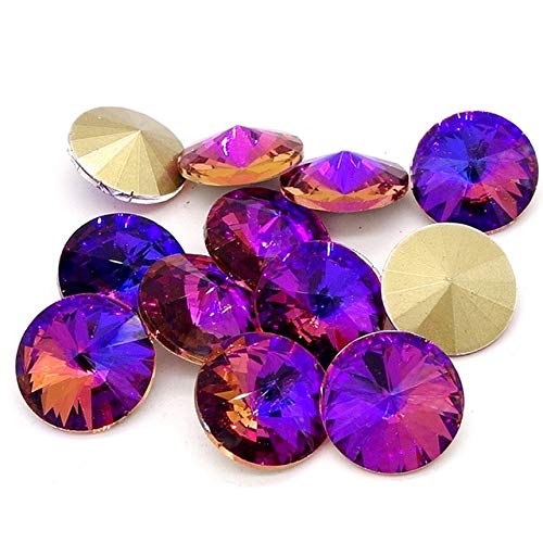 Calvas Premium Purple Crystal Glass Rivoli Loose Beads 10mm-18mm for Jewelry Making - DIY Beading Supplies (12mm, 20pcs) - Perfect for Necklaces, Bracelets, Earrings & Home Decor Crafts