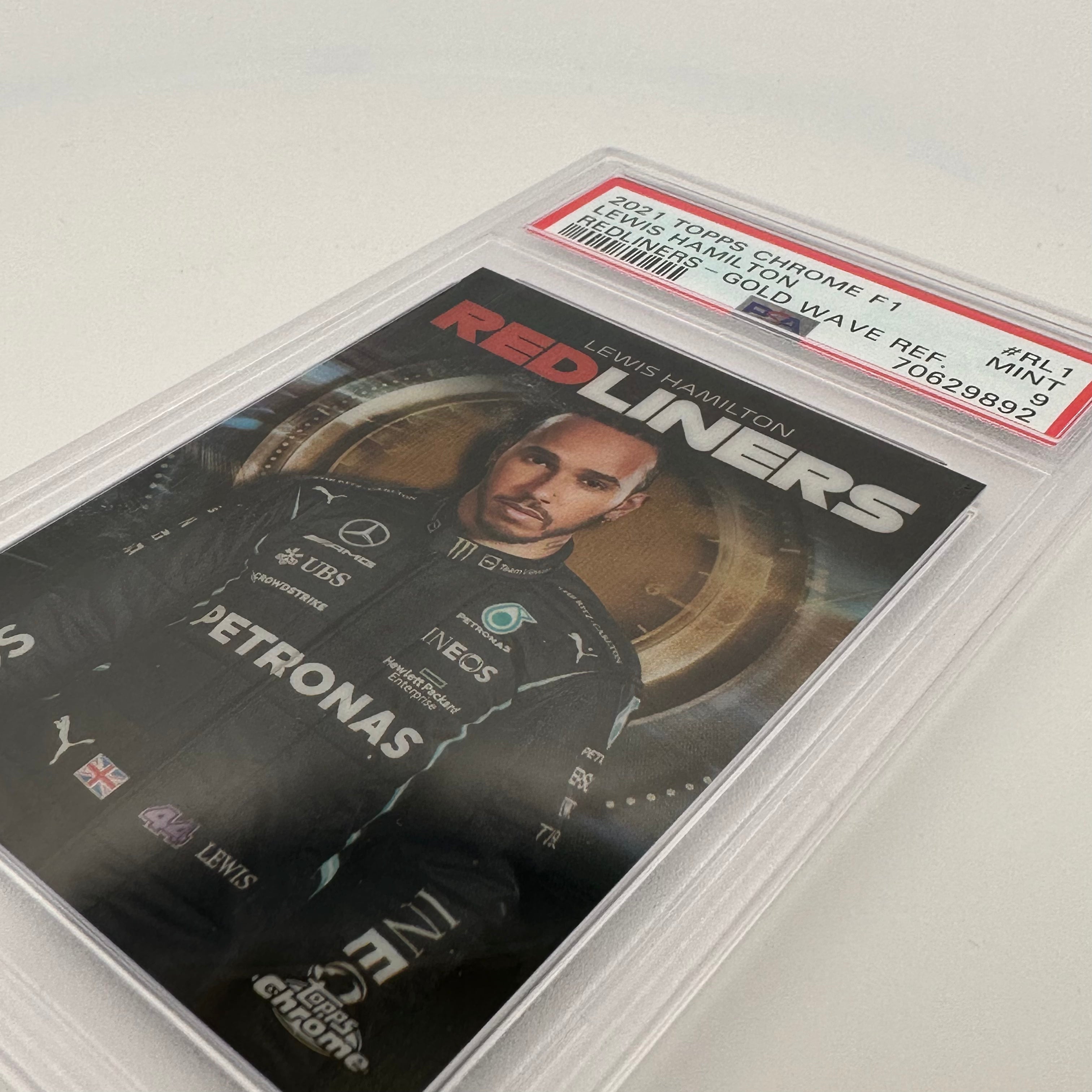 PSA 9 43/50 Lewis Hamilton #RL1 Redliners Gold Wave Refractor - Rare F1 Racing Card for Collectors & Fans, Perfect for Display & Investment