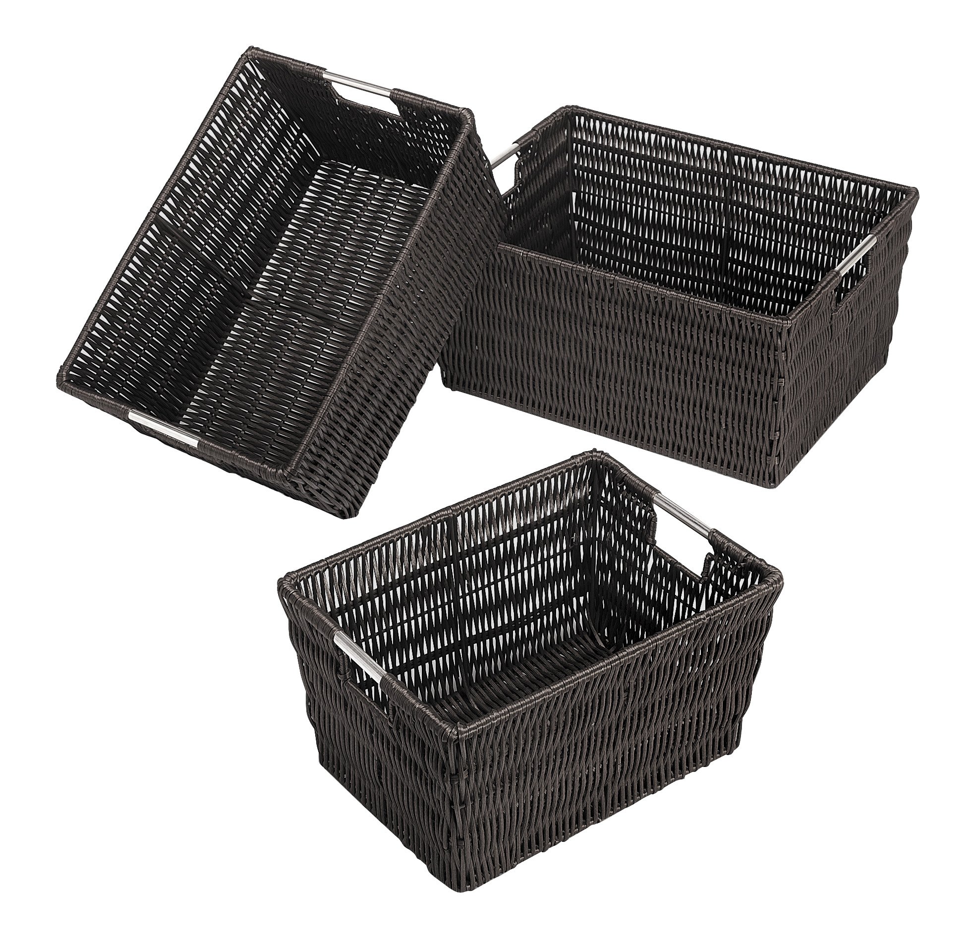 Whitmor Rattique Storage Baskets - Espresso (3 Piece Set) | Woven Storage Bins for Home Organization | Perfect for Closet, Bathroom & Nursery Decor