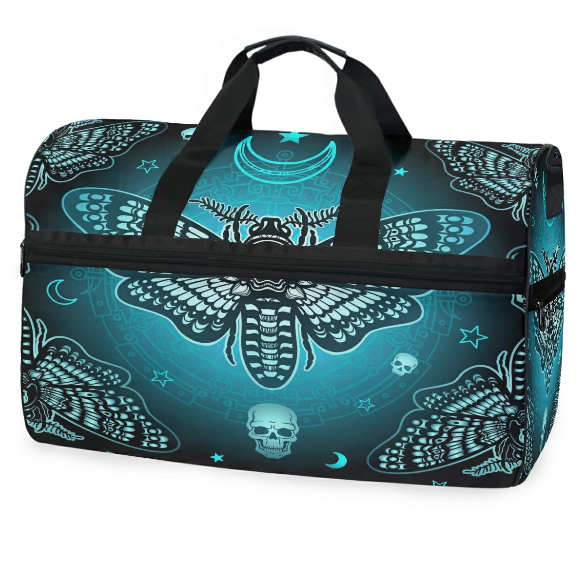 Butterfly Skull Blue Duffle Bag for Gym, Travel & Sports - Adjustable Strap Carry-On Overnight Bag for Men & Women - Perfect for Workouts, Weekend Trips & Air Travel