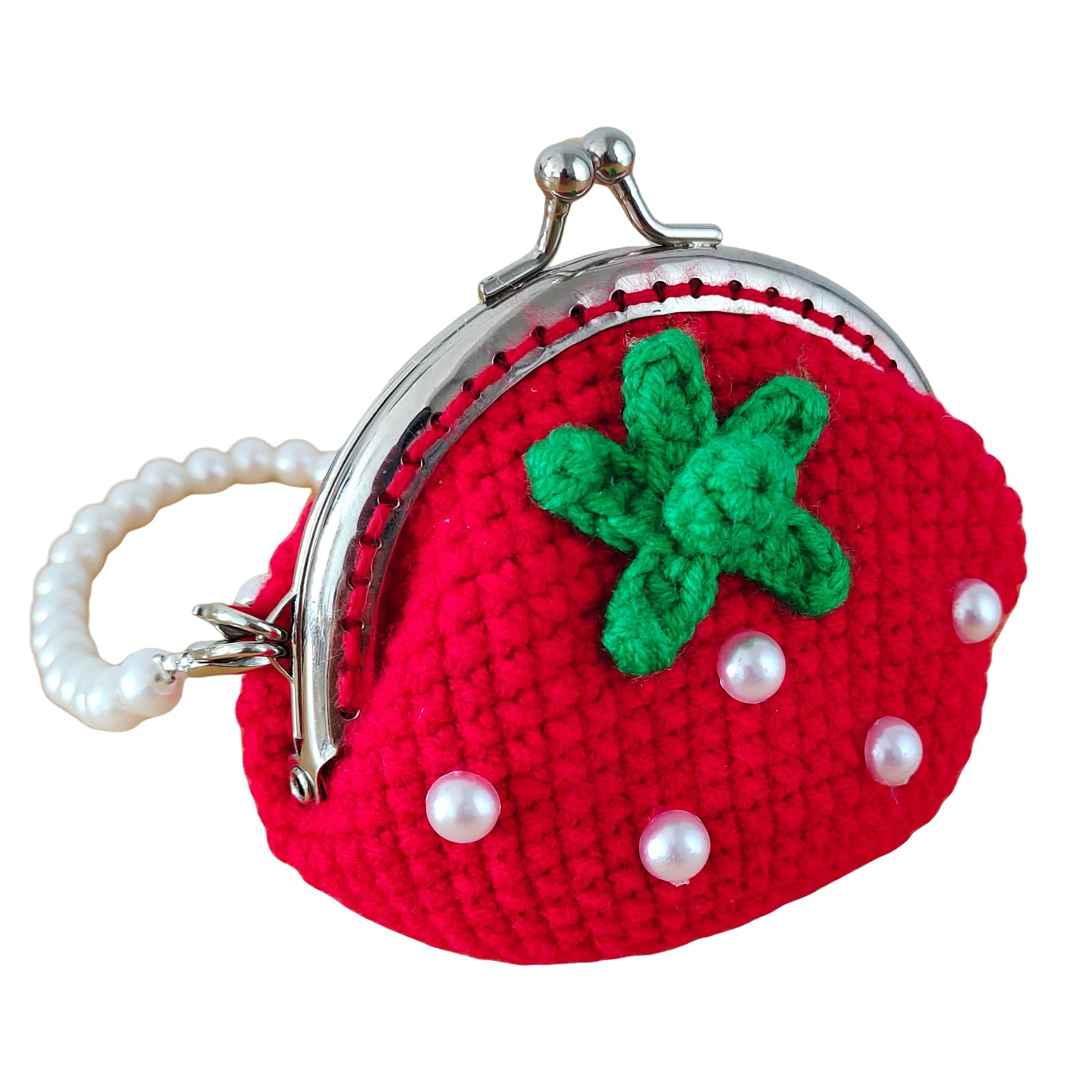 Crochet Strawberry Coin Purse for Women - Small Kiss Lock Change Pouch, Mini Knitting Wallet for Cash & Cards | Perfect for Travel, Shopping & Daily Essentials Organization