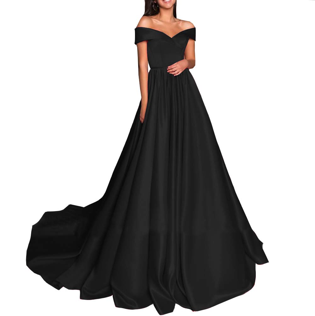 Emanni Women's Black Off-The-Shoulder Long High Slit Evening Dress - Formal Gown for Prom, Cocktail Party & Red Carpet Events