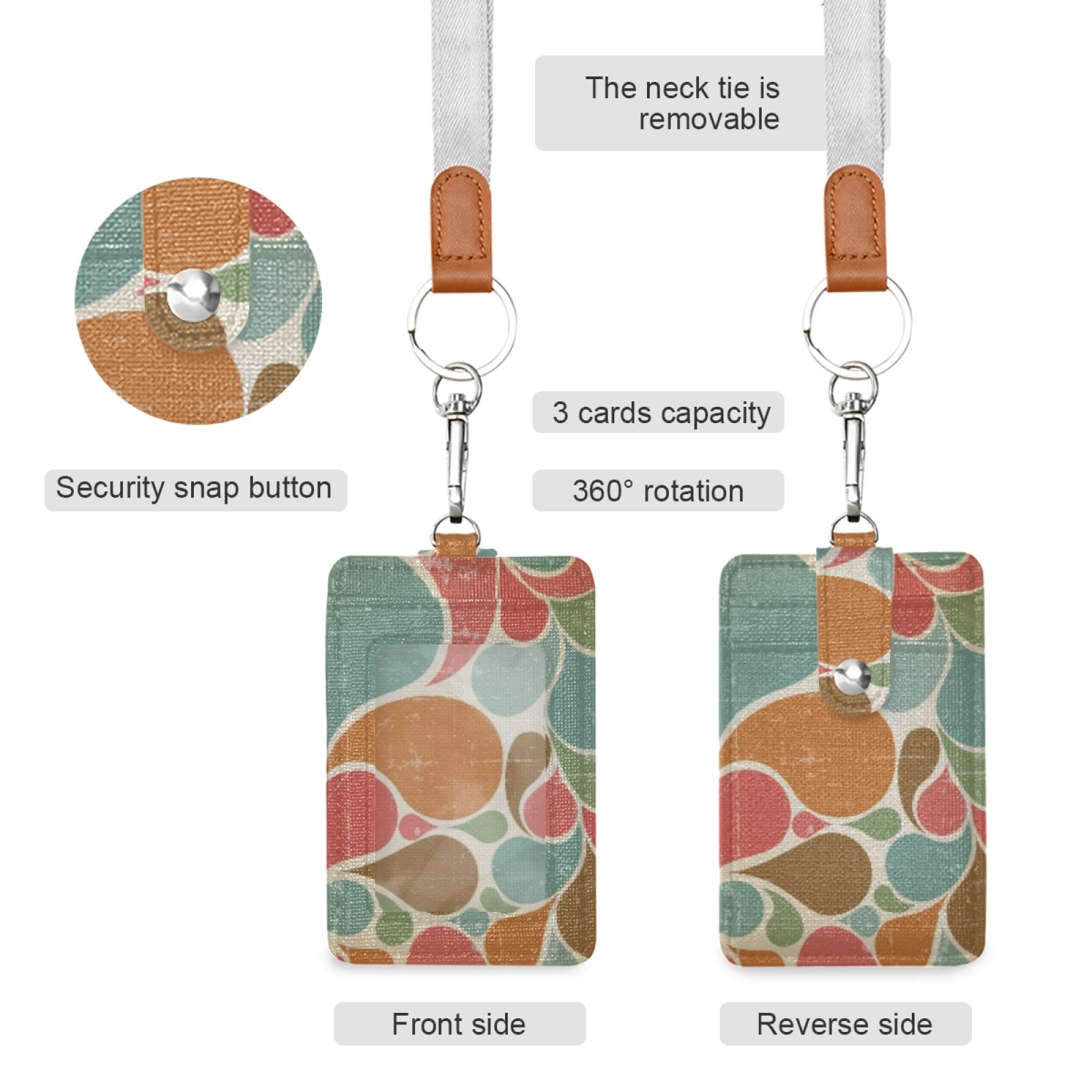 Retro Vertical Leather ID Badge Holder with Lanyard for Office & School Staff