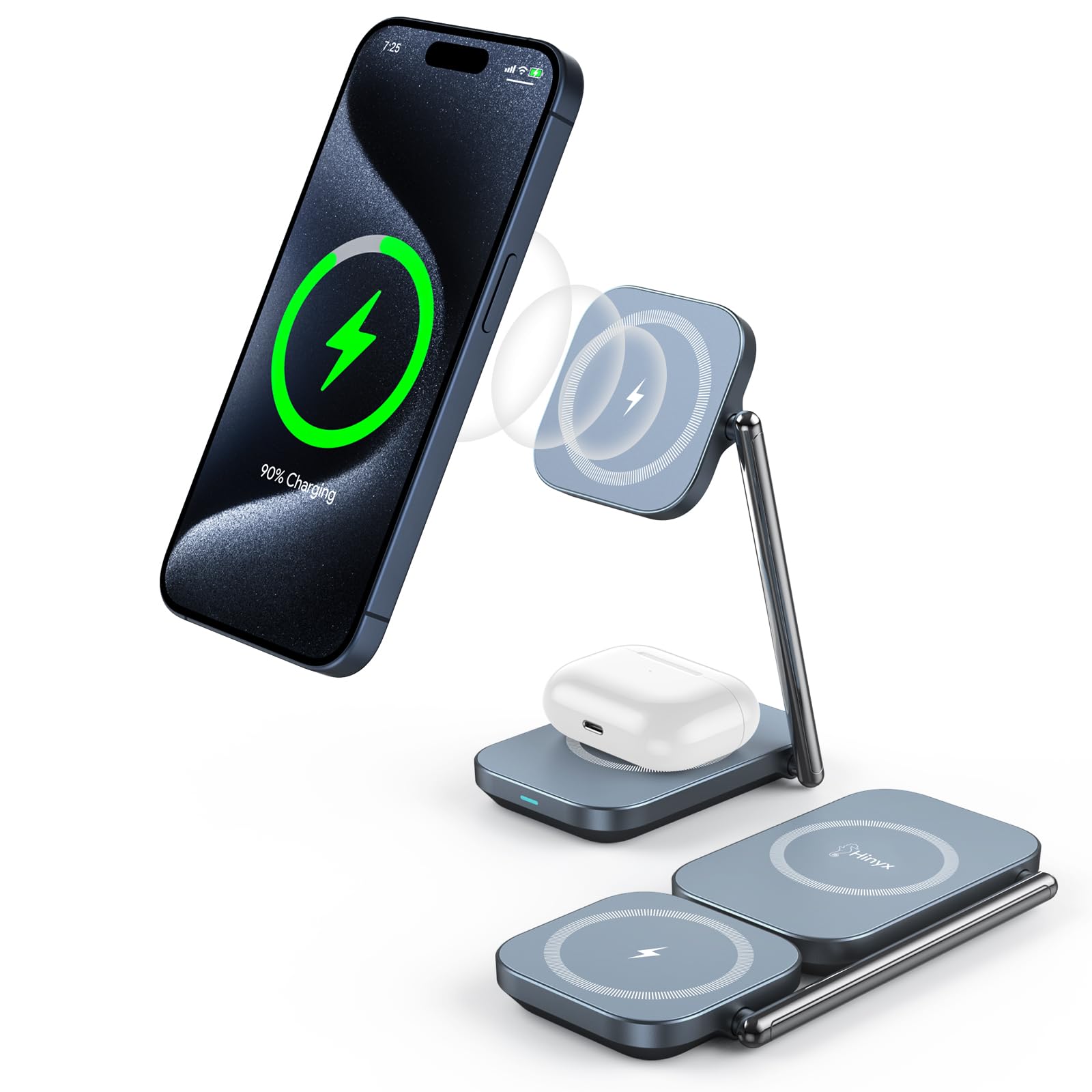 2-in-1 MagSafe Charger Stand - 20W Fast Magnetic Wireless Charging Station for iPhone 15/14/13/12 & AirPods Pro/3/2 - Foldable Travel Design with Zinc Alloy Base - Perfect for Home, Office & On-the-Go Charging