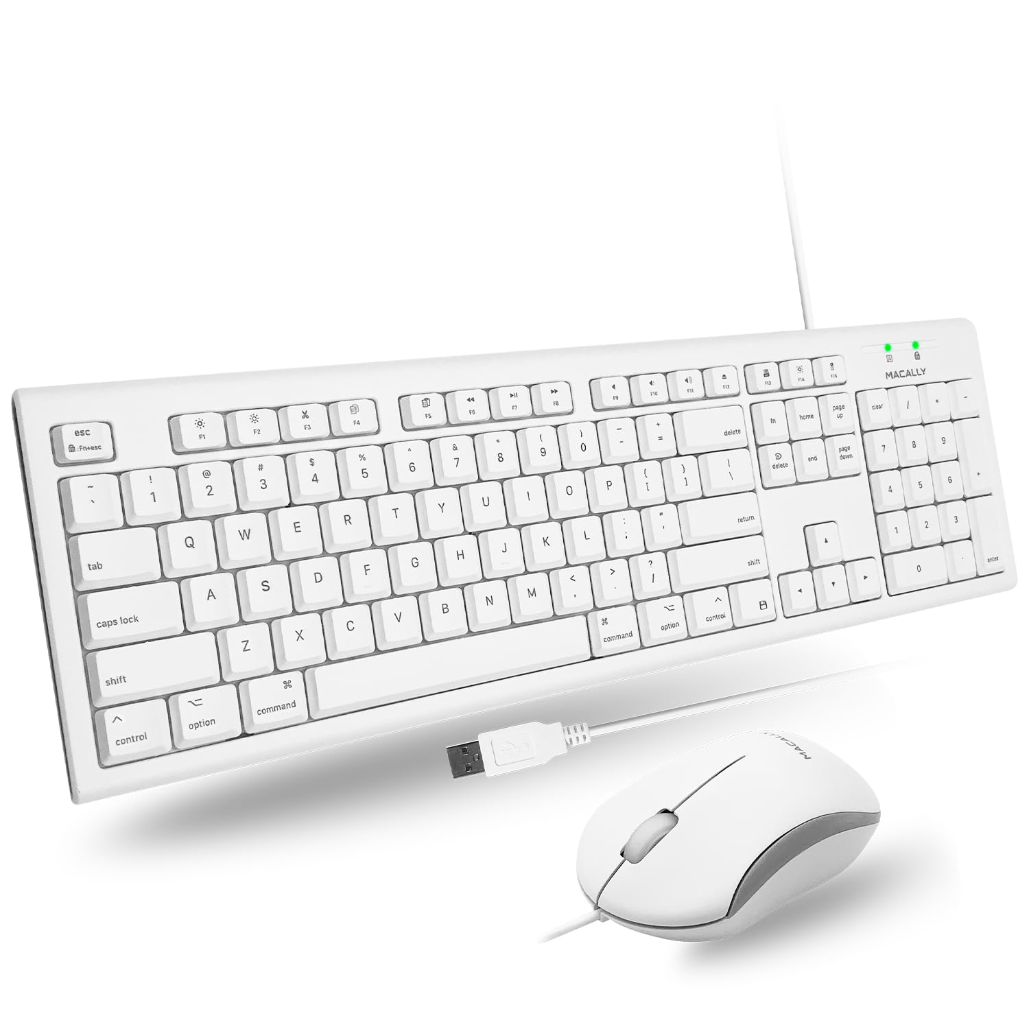 Macally Full Size USB Wired Keyboard and Mouse Combo for Mac - Ergonomic Design with Mac Shortcuts & Number Pad | Compatible with Mac Mini Pro, iMac, MacBook Pro/Air | Perfect for Office Work, Graphic Design & Home Computing