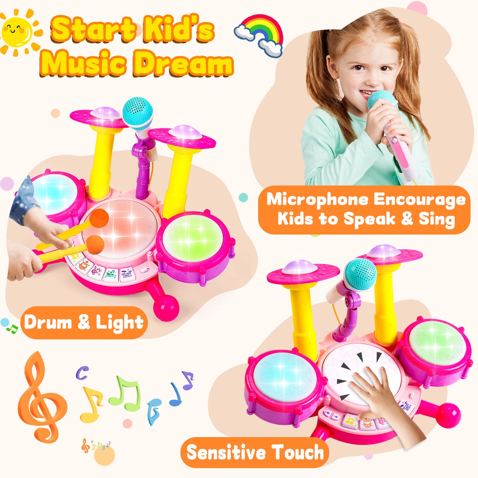 **Best Toddler Drum Set for Kids 1-3 Years - Musical Toys for Baby Girls & Boys - Educational Microphone & Instrument Set - Perfect Gift for 1-2 Year Olds (6-12-18 Months) - Great for Birthday, Christmas & Playtime Fun**
