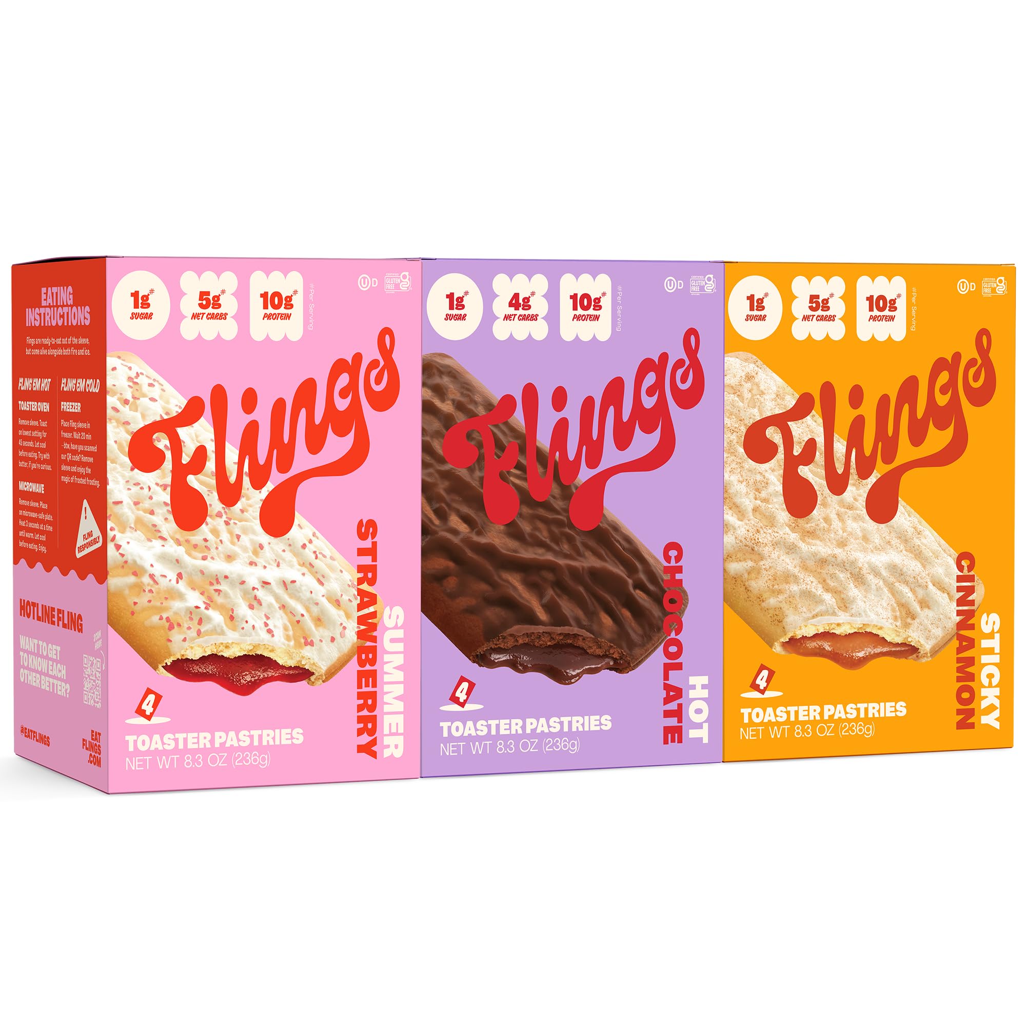 FLINGS High Protein Toaster Pastries Variety Pack - Sugar Free, Low Carb, Gluten Free, Keto Friendly Breakfast (3 Pack, 12 Pastries) | Perfect for Quick Keto Meals, On-the-Go Snacking & Healthy Office Breakfasts