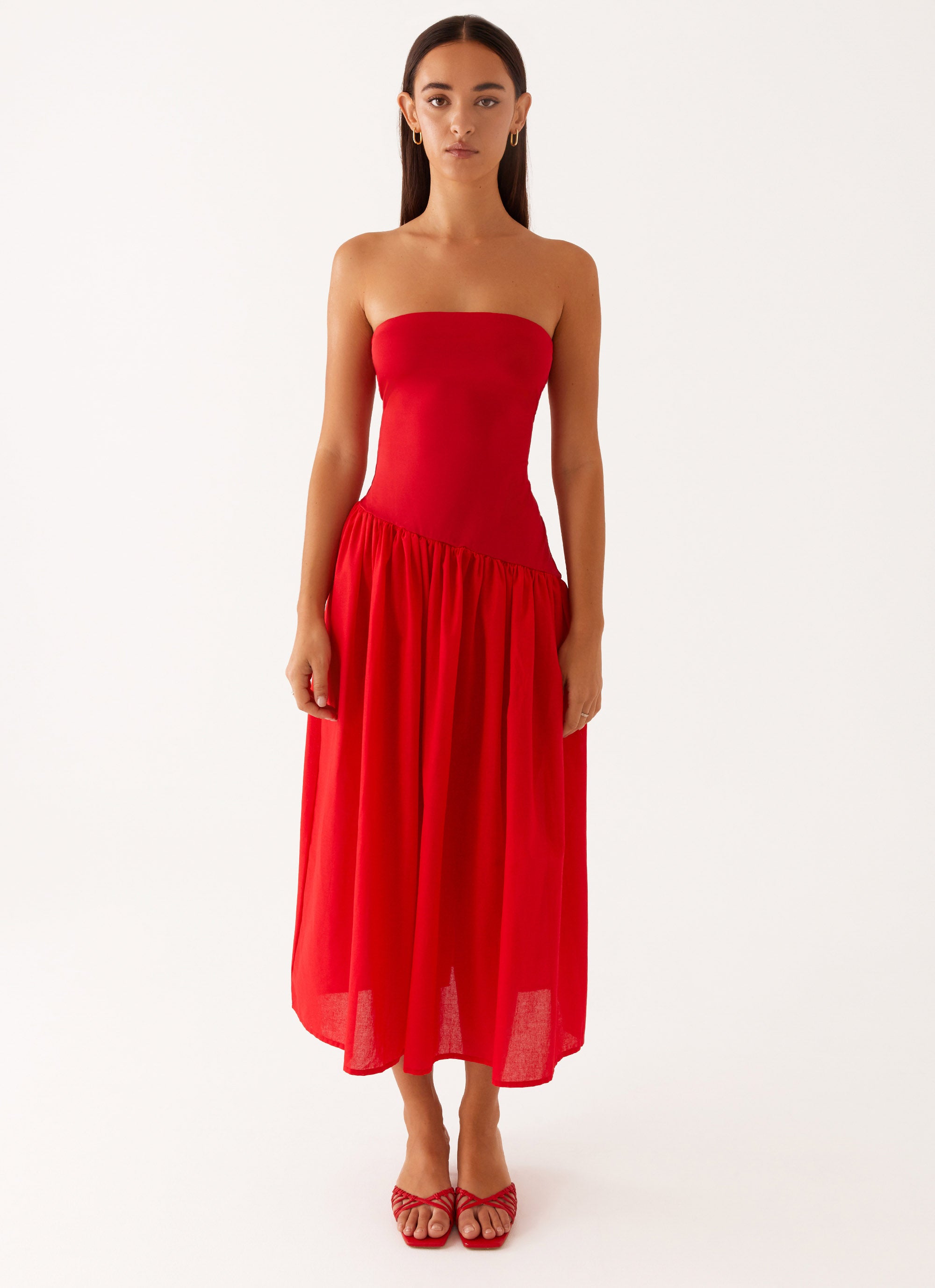 Stylish Red Domino Effect Midi Dress for Women | Flattering A-Line Summer Dress for Parties, Dates & Casual Outings