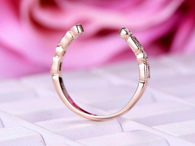0.25 Carat Half Eternity Wedding Band - 6mm Open Gap Moissanite Diamond Ring - Round Cut Stackable Bridal Ring Set for Engagement, Anniversary & Everyday Wear