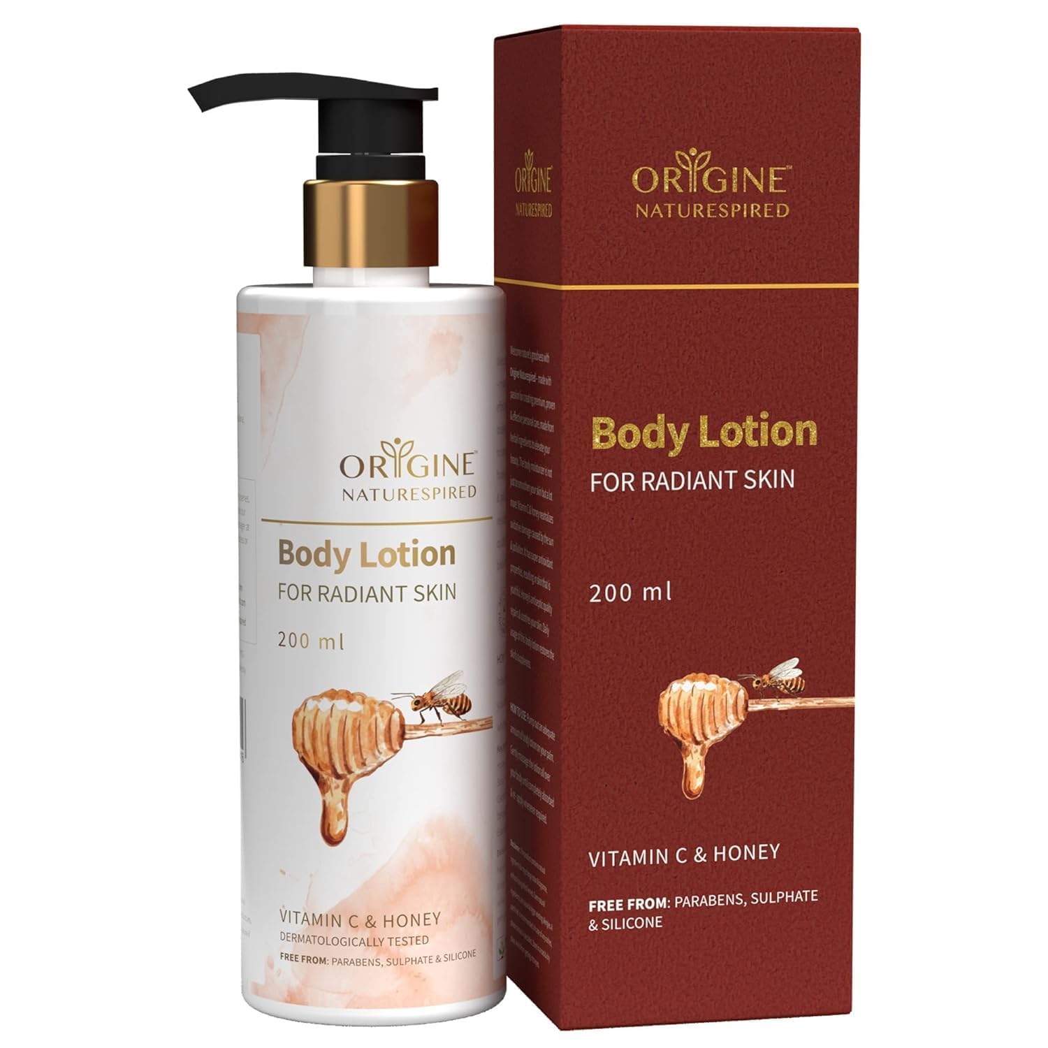 Naturespired Vitamin E, Lemon & Honey Body Lotion for Radiant & Glowing Skin | Paraben-Free Hydrating Moisturizer | 200ml | Perfect for Daily Skincare Routine & Post-Shower Hydration