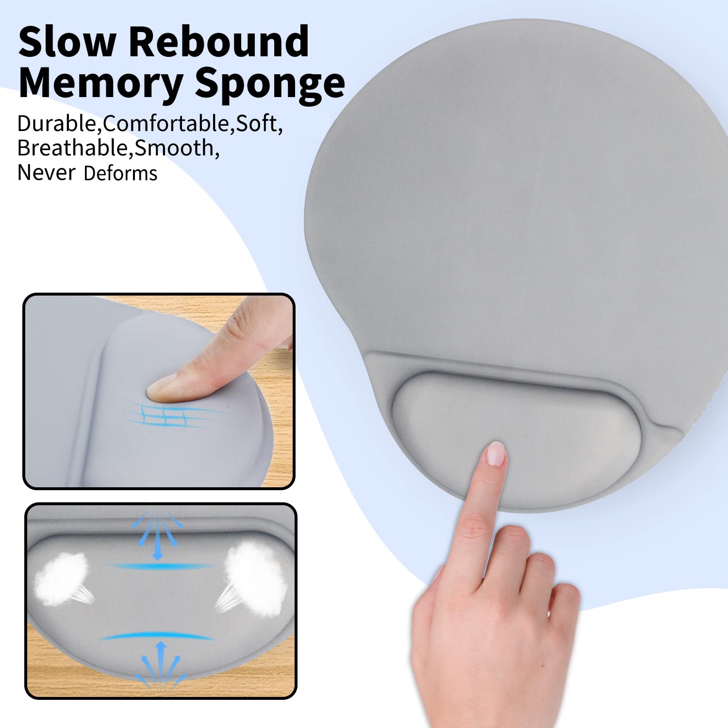 Ergonomic Mouse Pad with Wrist Support - Comfortable Non-Slip PU Base for Pain Relief - Perfect for Home Office, Gaming & Computer Work (Silver) | Reduce Wrist Strain During Long Work Sessions & Gaming Marathons