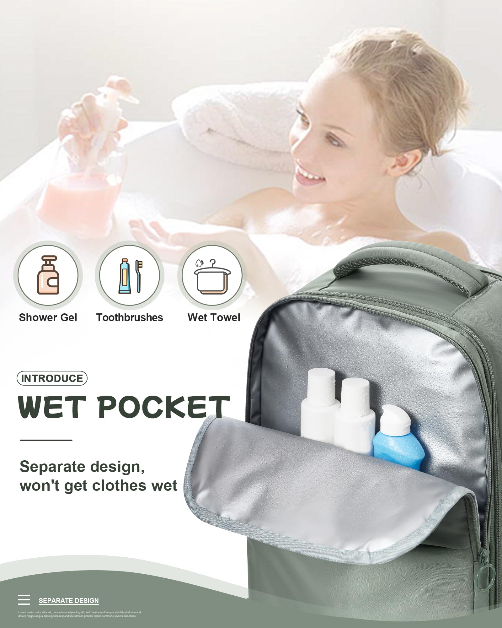Large Travel Backpack Carry On - Flight Approved 40L Backpack for Women & Men, Airplane Personal Item Bag with USB Charging Port - Perfect for Business Trips, Weekend Getaways & International Travel (Green)