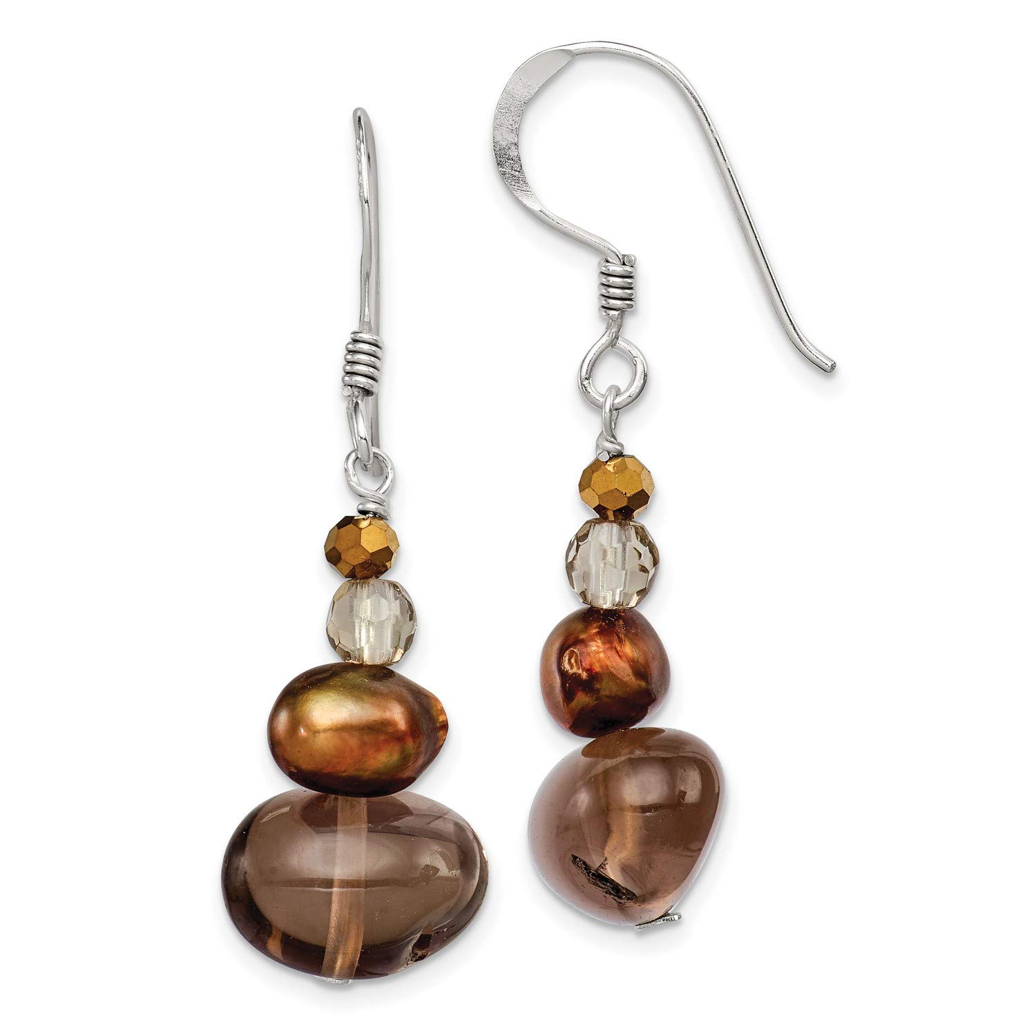 Elegant Sterling Silver Freshwater Cultured Pearl with Crystal & Quartz Earrings 39x12mm - Perfect for Weddings, Parties & Special Occasions