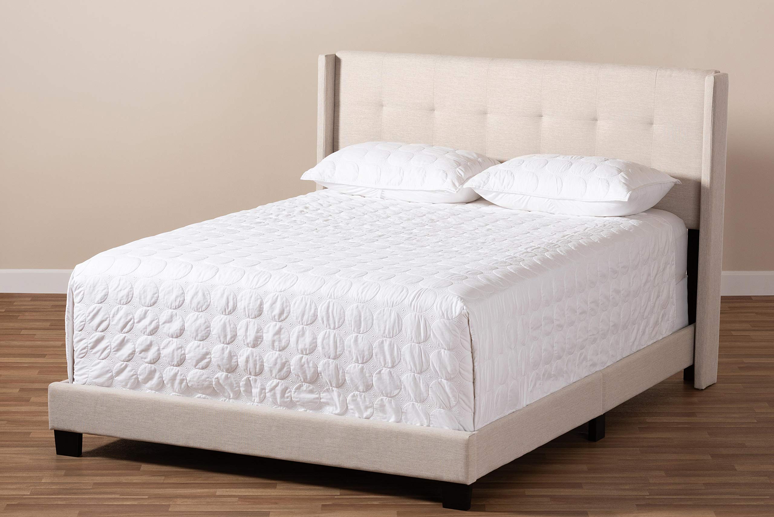 Baxton Studio King Size Beige Bed Frame - Requires Box Spring | Modern Bedroom Furniture for Home & Guest Room Decor