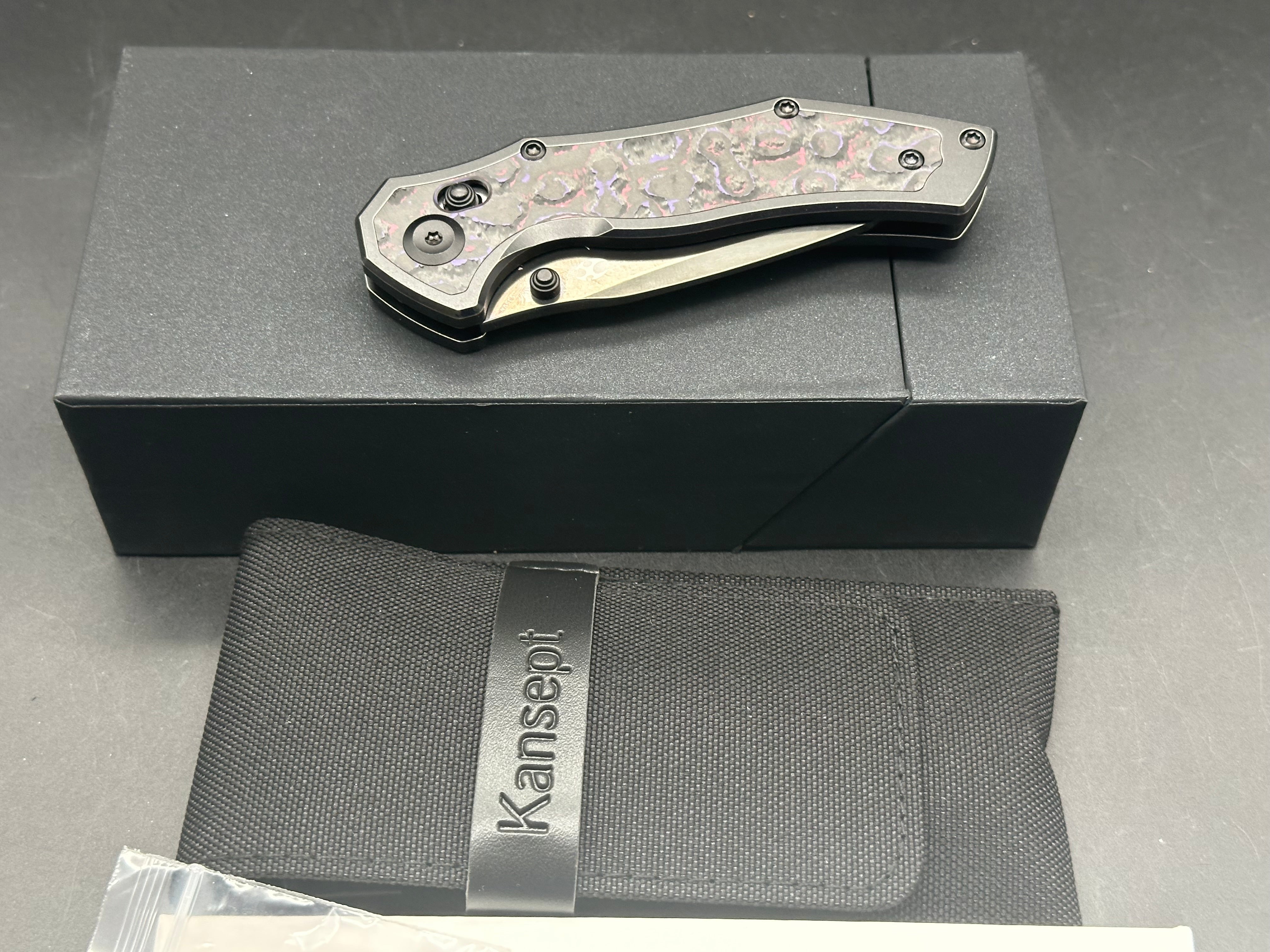 KANSEPT APOLLO Folding Pocket Knife - Blackwash Titanium & Purple Haze Fatcarbon Handle, S35VN Blade with Mirror DLC Coating - EDC, Outdoor, Camping, Survival Gear