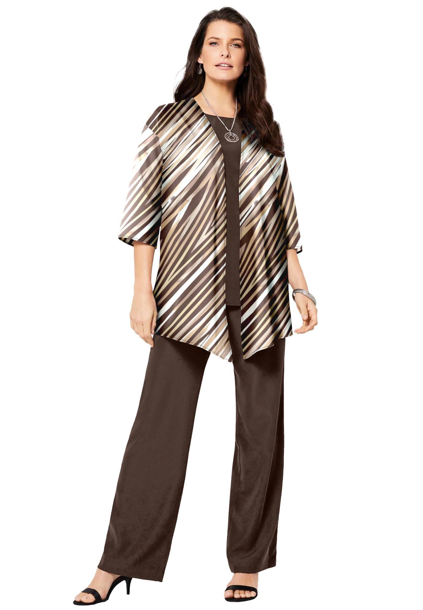 Roaman's Women's Plus Size 3-Piece Pant Suit - Professional Office Wear & Special Occasion Outfit for Curvy Women
