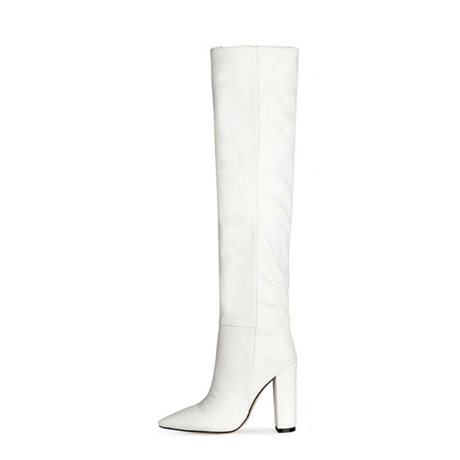 Stylish Women's High Heel Boots with Thick Heel & Folds - Leg Shaping Fashion Boots for Plus Size Ladies, Beige Size 39 - Perfect for Fall & Spring Outfits, Office Wear & Date Nights