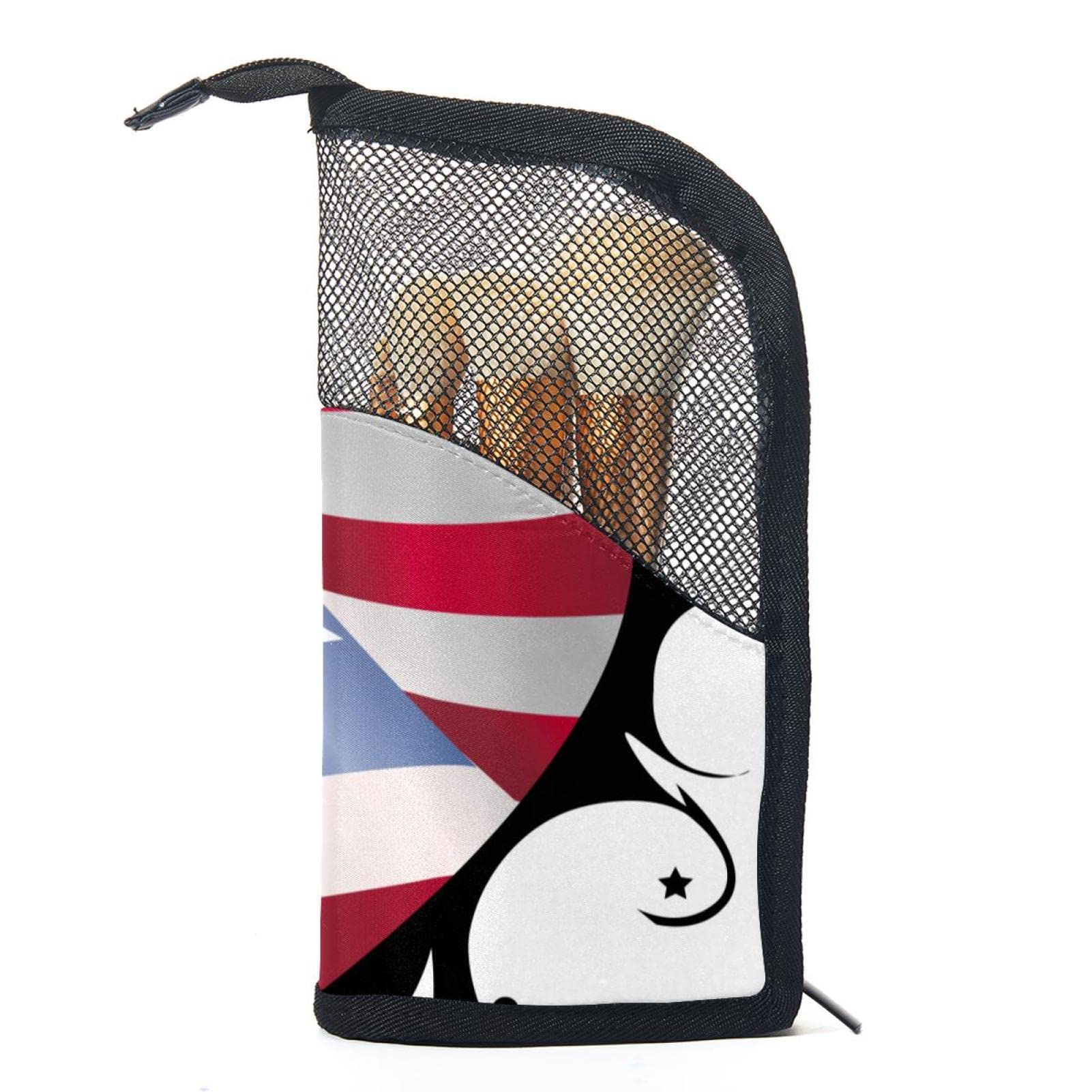 American Flag Print Makeup Brush Organizer Bag with 12 Brushes - Portable Heart Design Cosmetic Brush Holder Case for Travel, Home & Professional Makeup Artists
