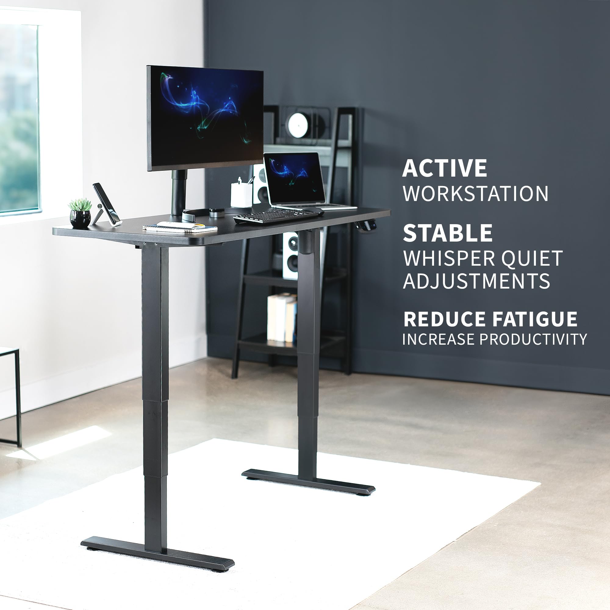 VIVO Black Electric Stand Up Desk Frame Workstation - Single Motor Ergonomic Height Adjustable Base (DESK-V102E) for Home Office & Workspace - Perfect for Remote Work, Gaming & Study Setup
