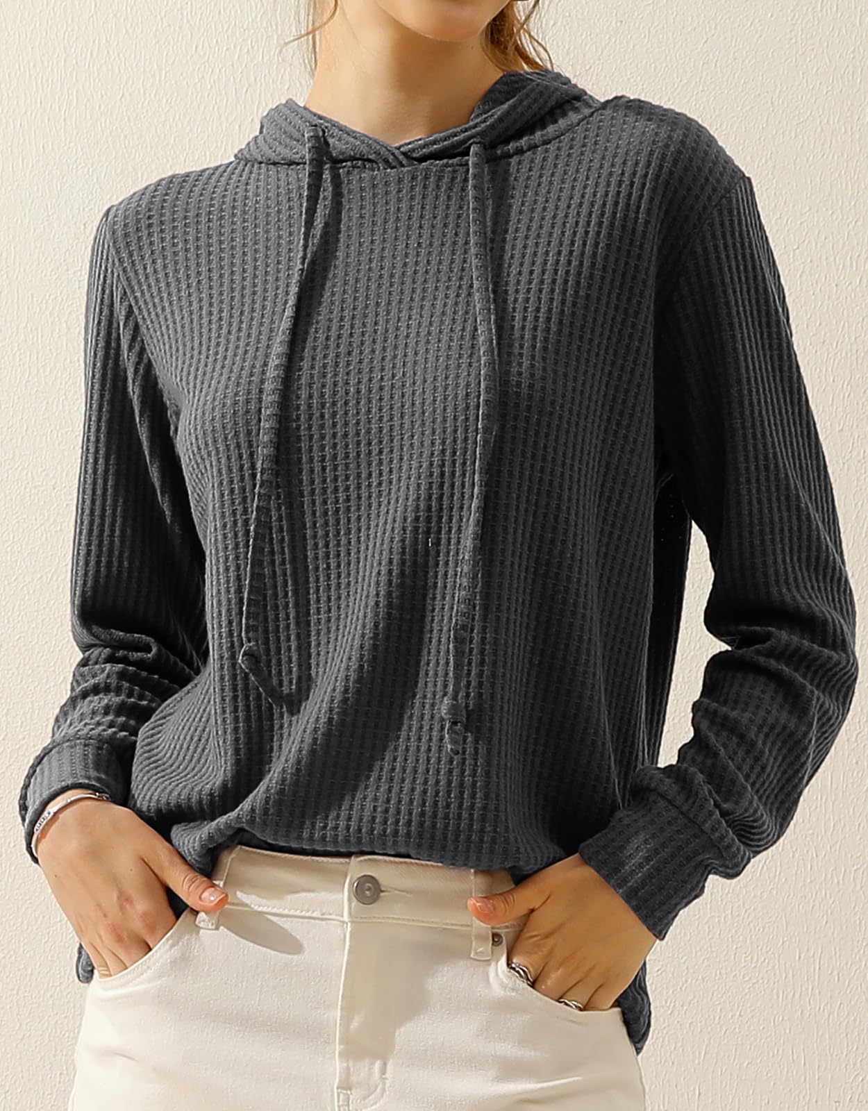 DOUBLJU 2 Pack Women's Oversized Hoodies - Long Sleeve Waffle Knit Sweatshirts, Casual Loose Hooded Tops for Workout, Lounge & Everyday Wear