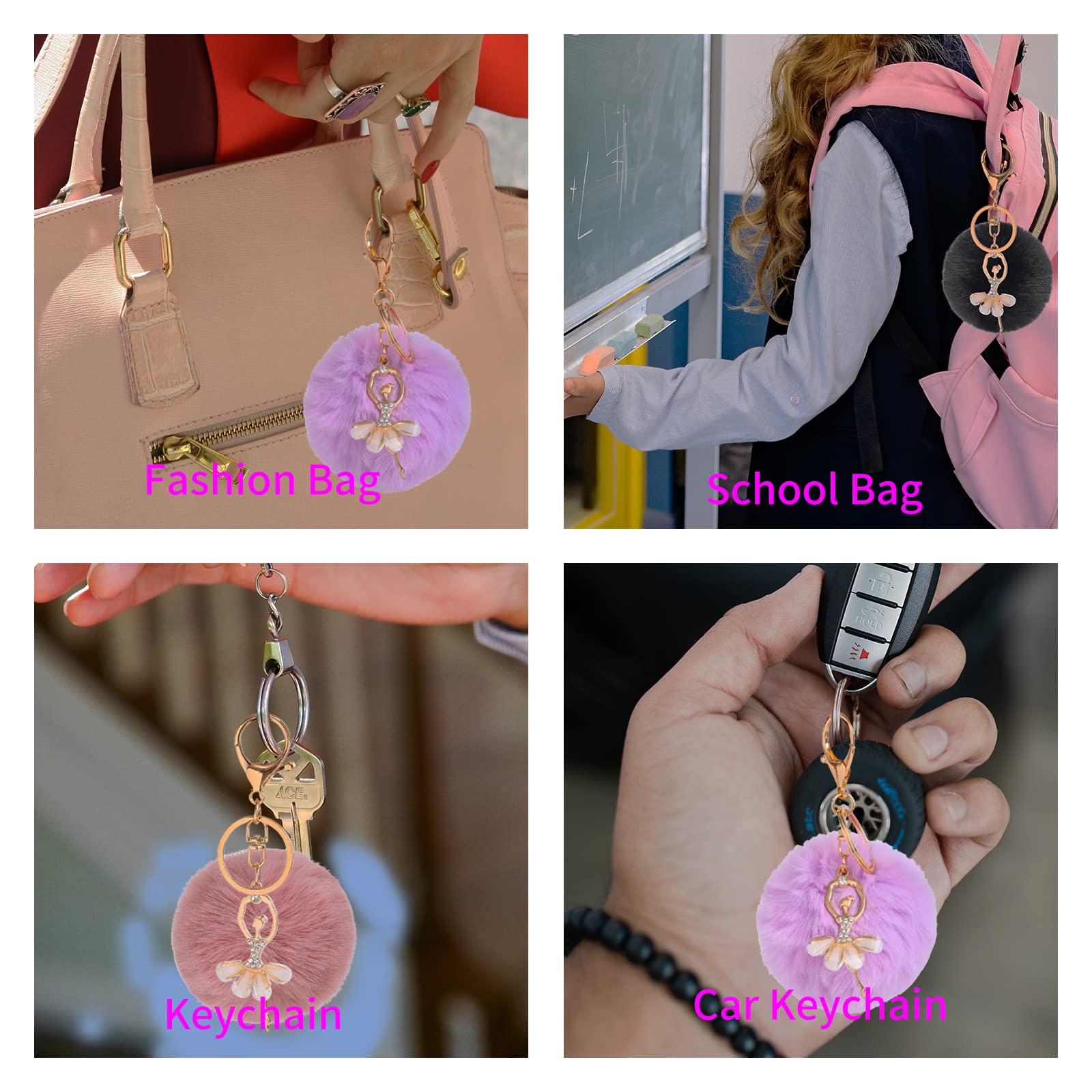 Fluffy Pom Pom Keychain - Soft Artificial Fur Ball Keyring for Car Keys, Bags & Backpacks | Cute Accessory for Women, Girls & Teens | Perfect Gift for Friends & Family