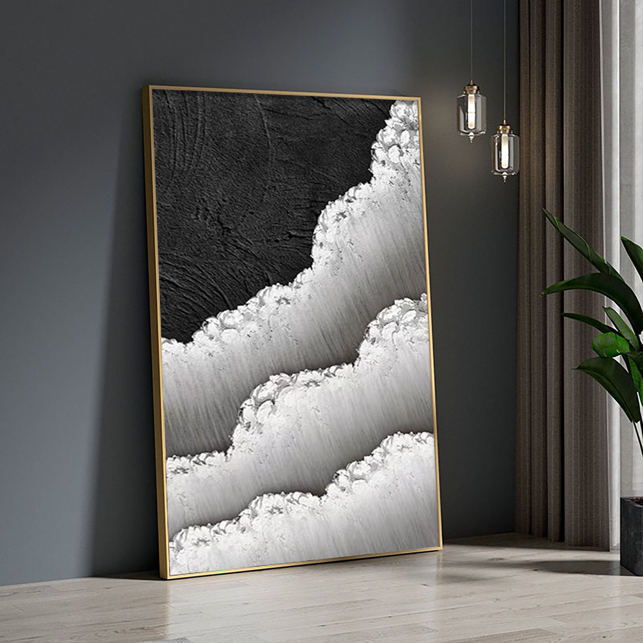 Black and White Textured Minimalist Wall Art Print - Modern Abstract Home Decor for Living Room, Bedroom & Office | #MZ046