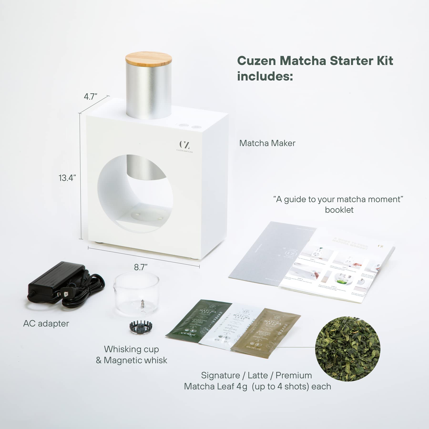 Premium Matcha Maker Starter Kit - Electric Home Matcha Machine for Freshly Ground Organic Japanese Green Tea Powder (White) | Perfect for Tea Lovers, Healthy Lifestyles & Japanese Tea Ceremonies